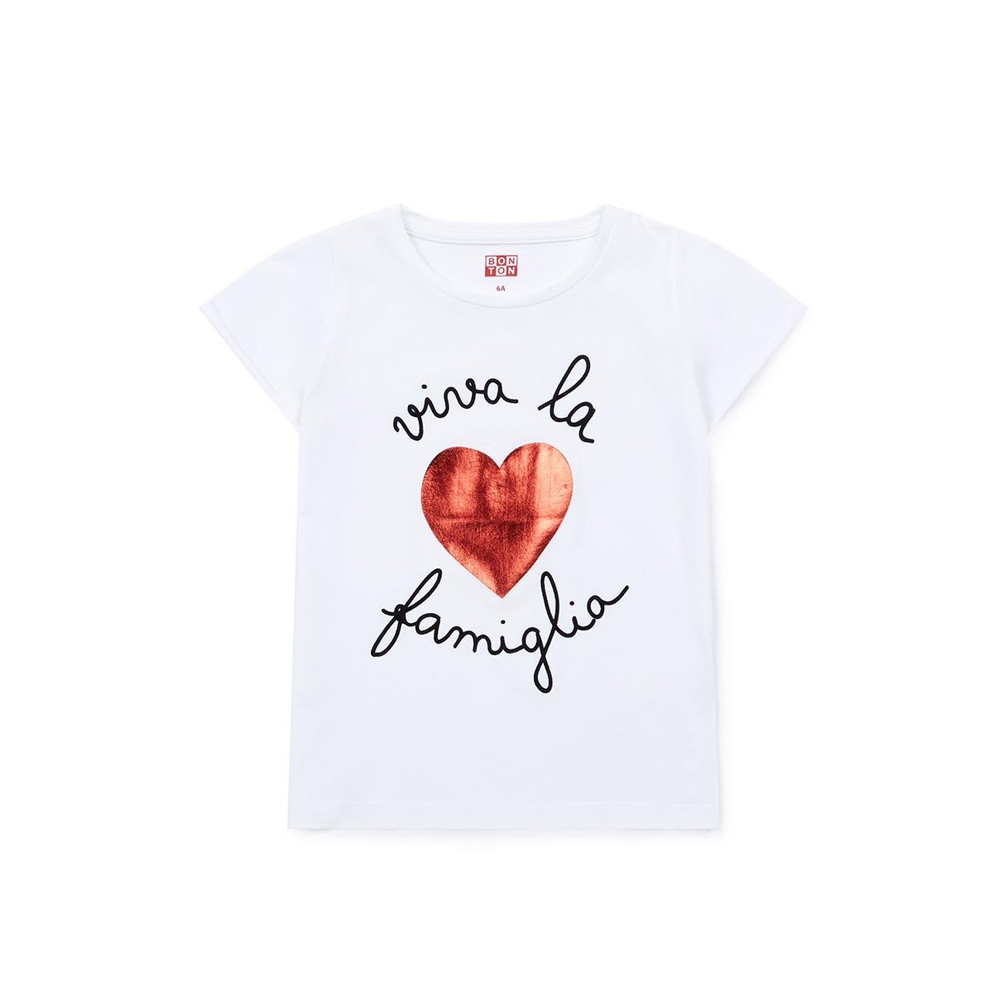 Girls White Heart Cotton T-shirt