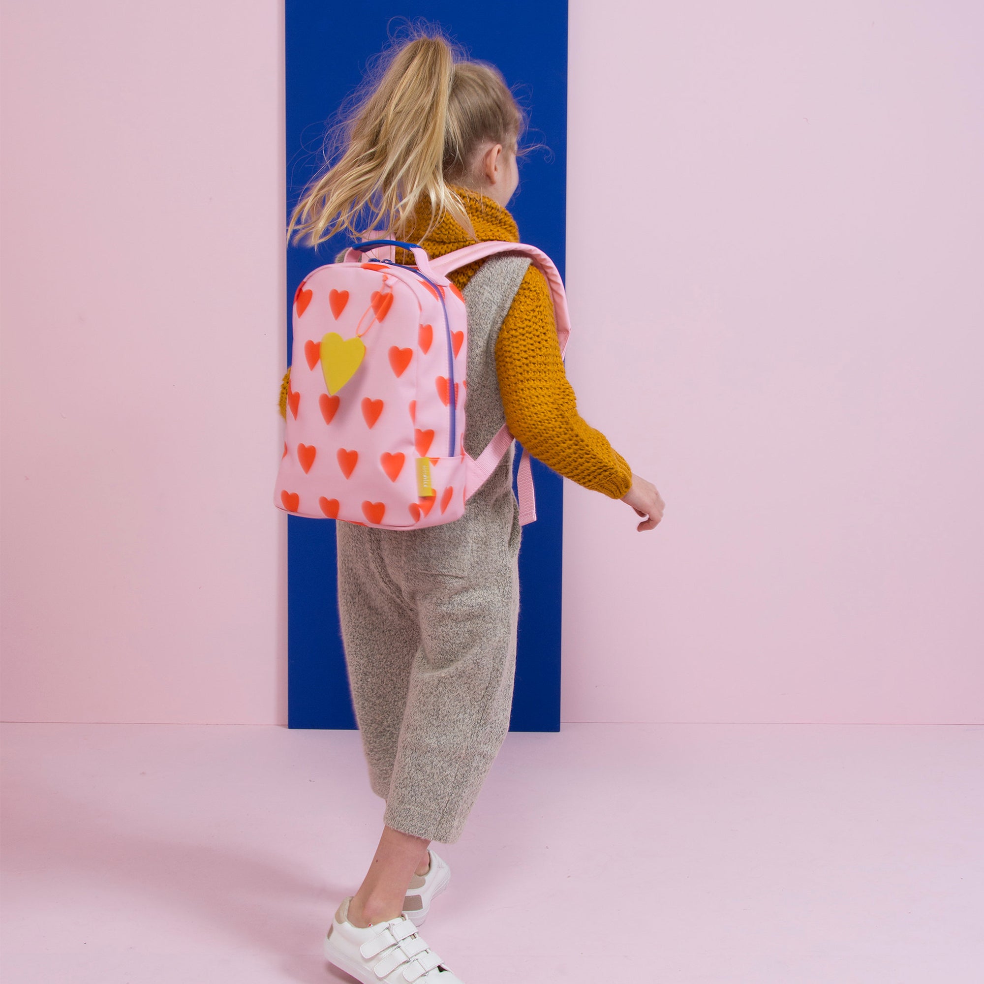 Girls Soft Pink & Orange Mini Hearts Backpack（20 x 10 x 30 cm）