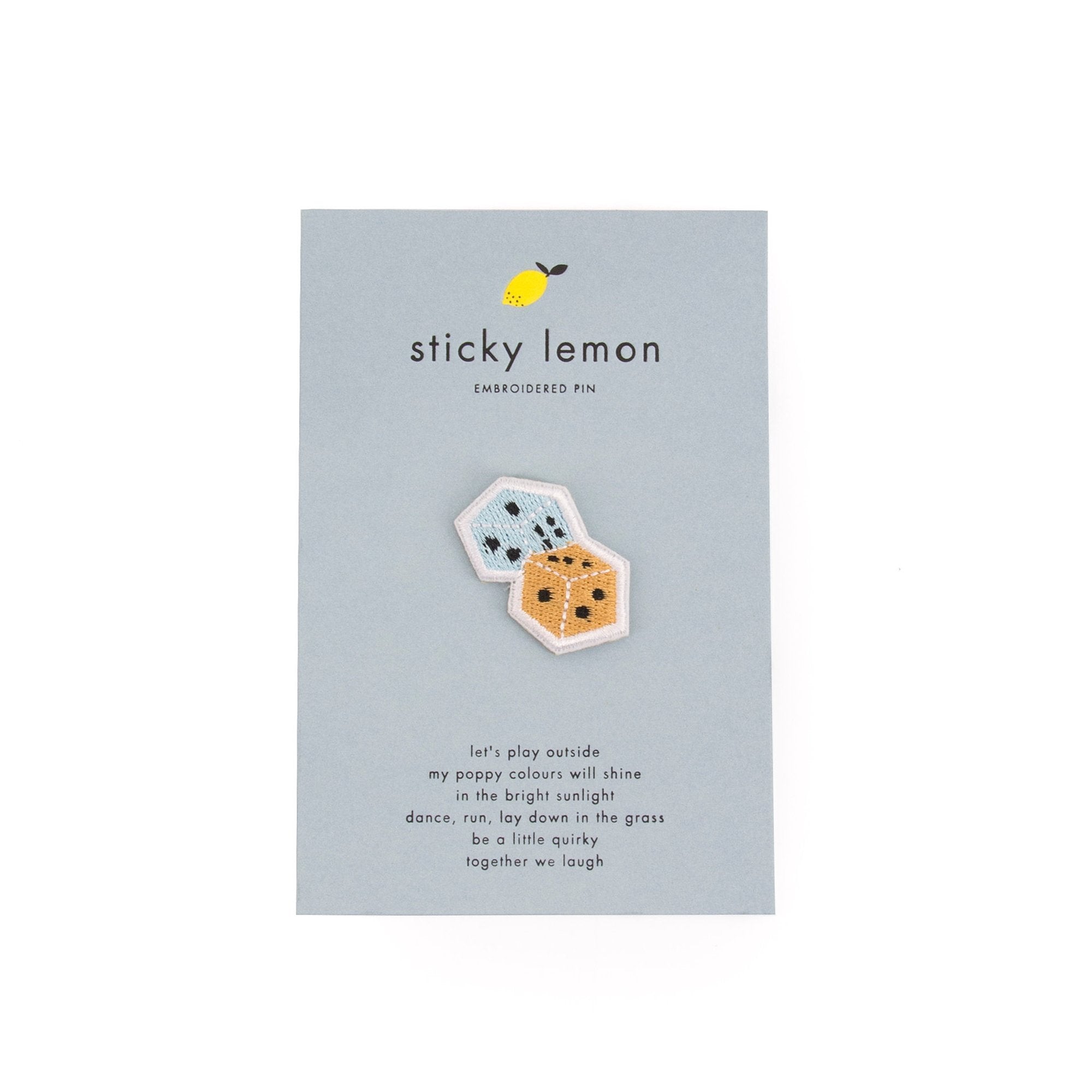 Sticky lemon Embroidered pins Dice