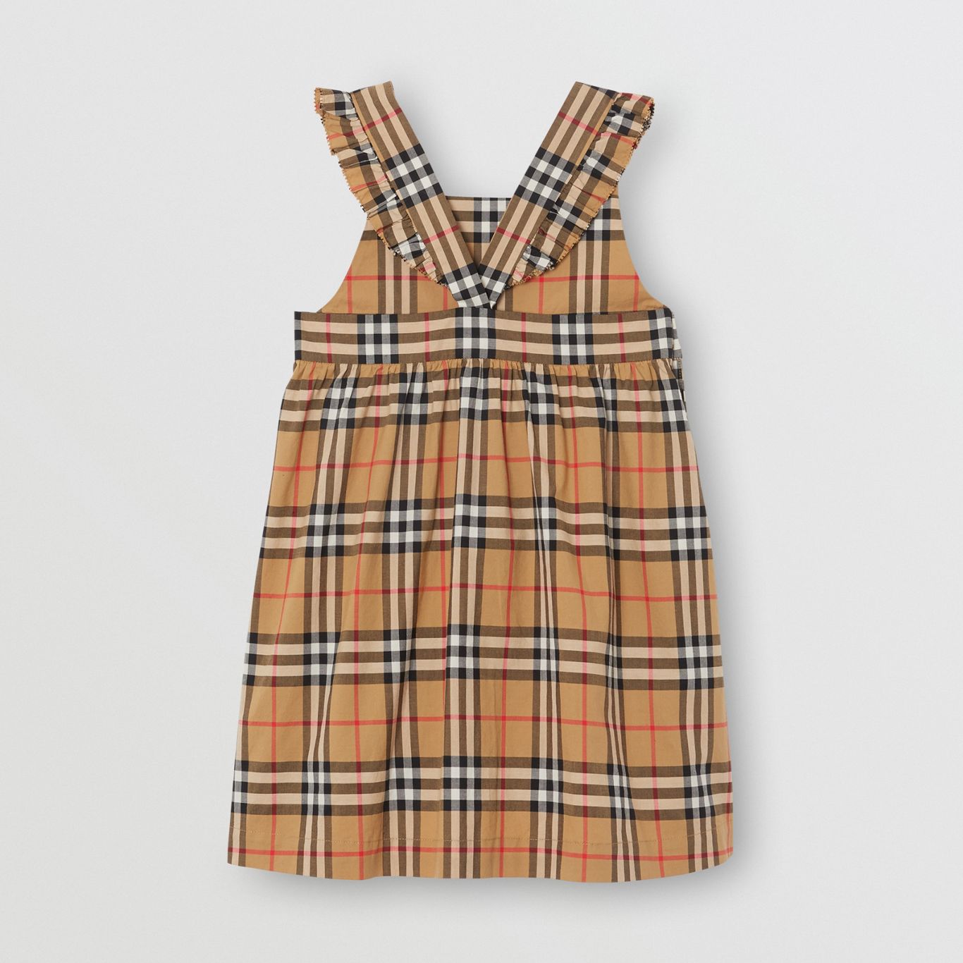 Girls Antique Yellow Check Cotton Dress