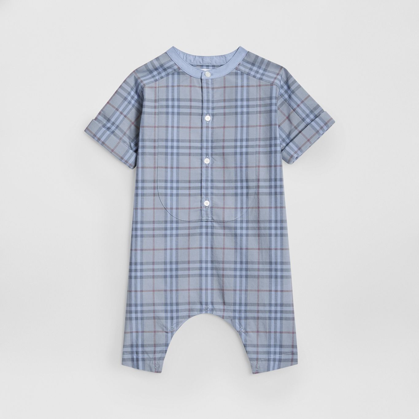 Baby Dusty Blue Check Cotton Babysuit