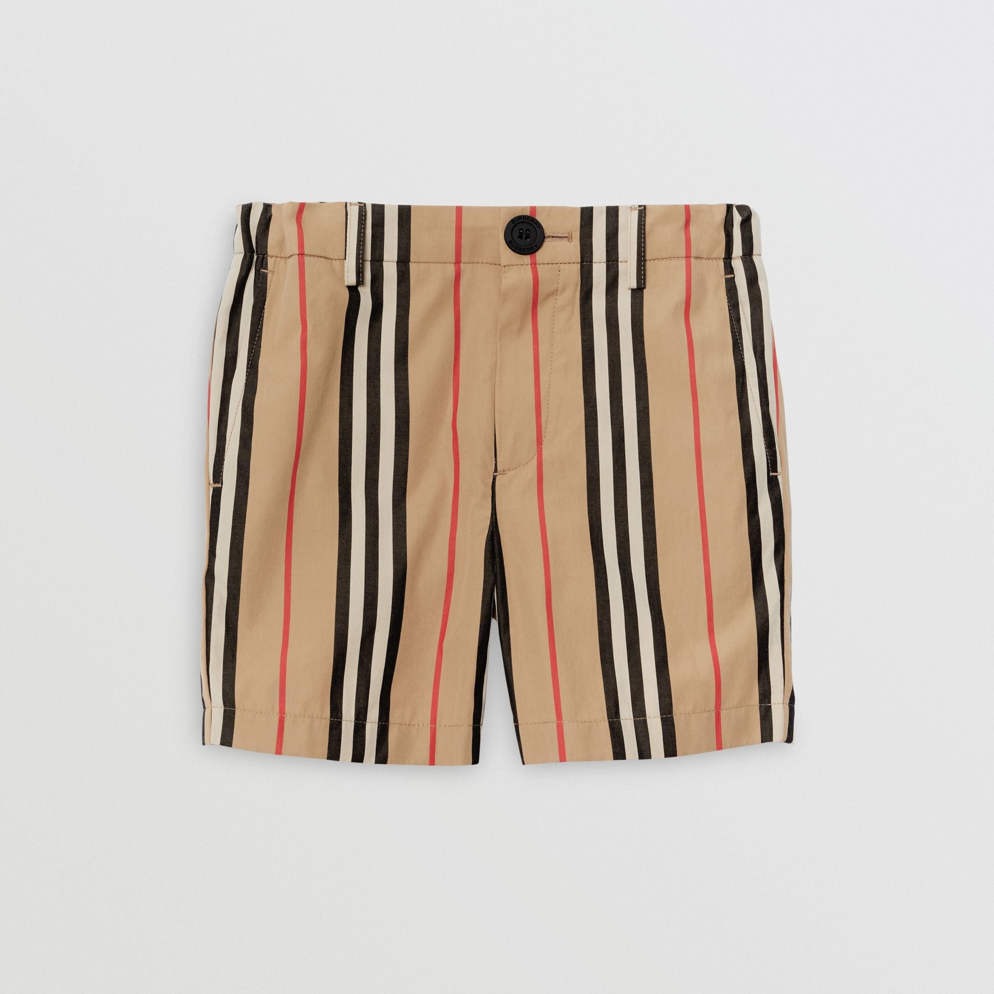 Boys Archive Beige Stripes Cotton Shorts