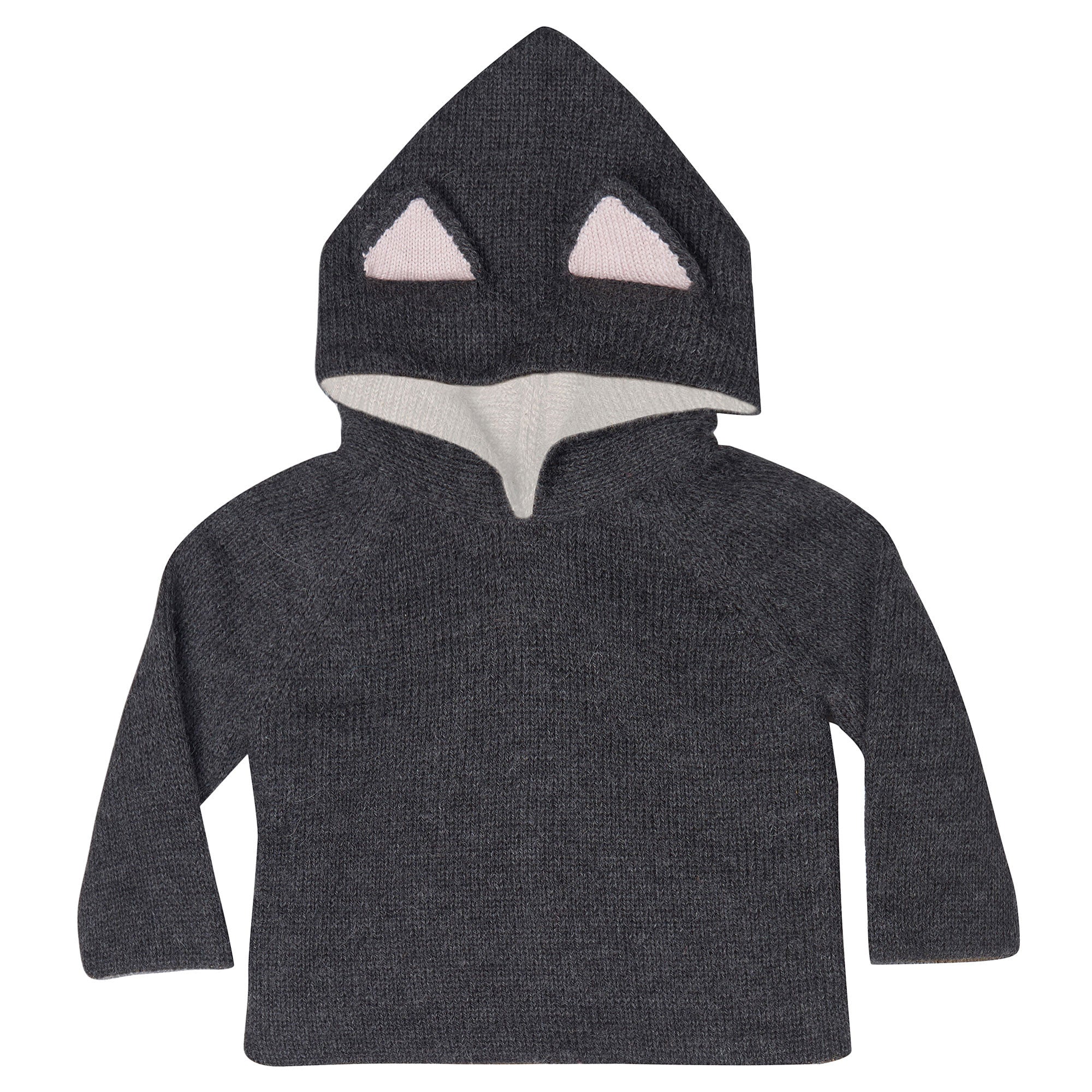 Baby Black Alpaca Hooded Sweatshirt With Little Ears - CÉMAROSE | Children's Fashion Store - 1