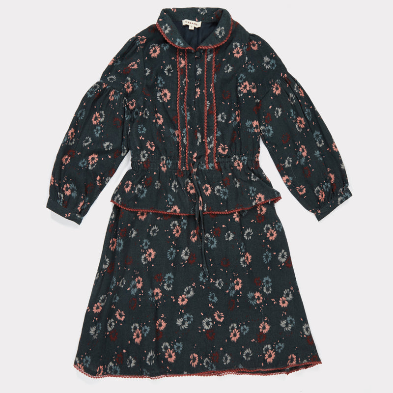 Girls Dark Teal Painted Flower Dress