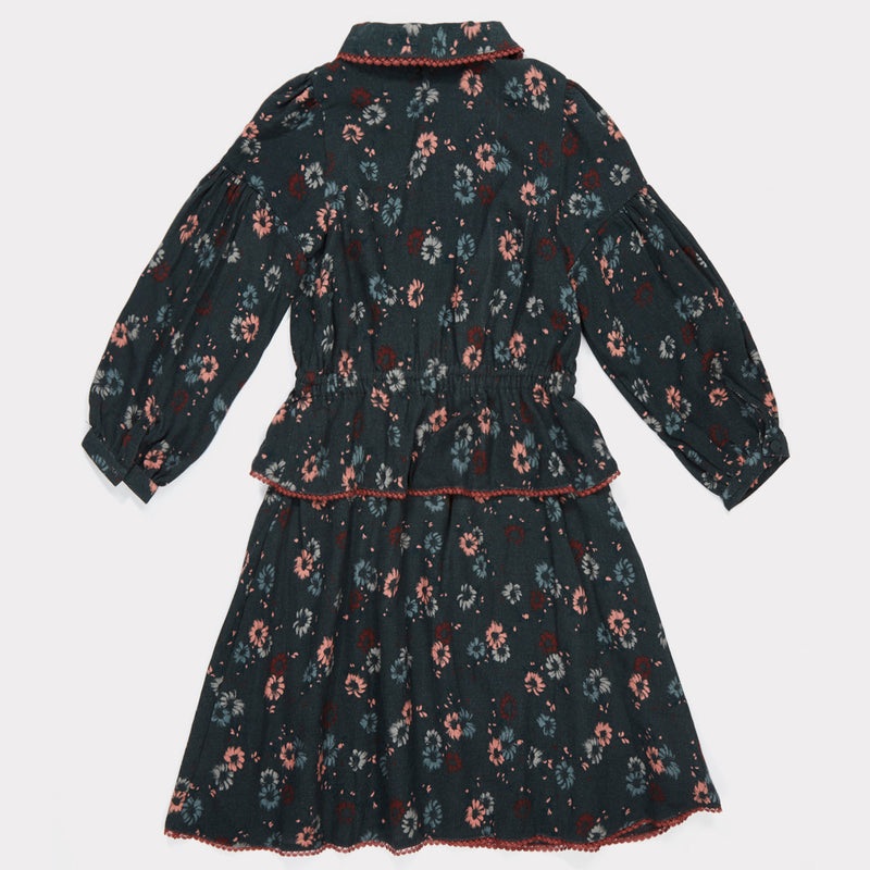 Girls Dark Teal Painted Flower Dress