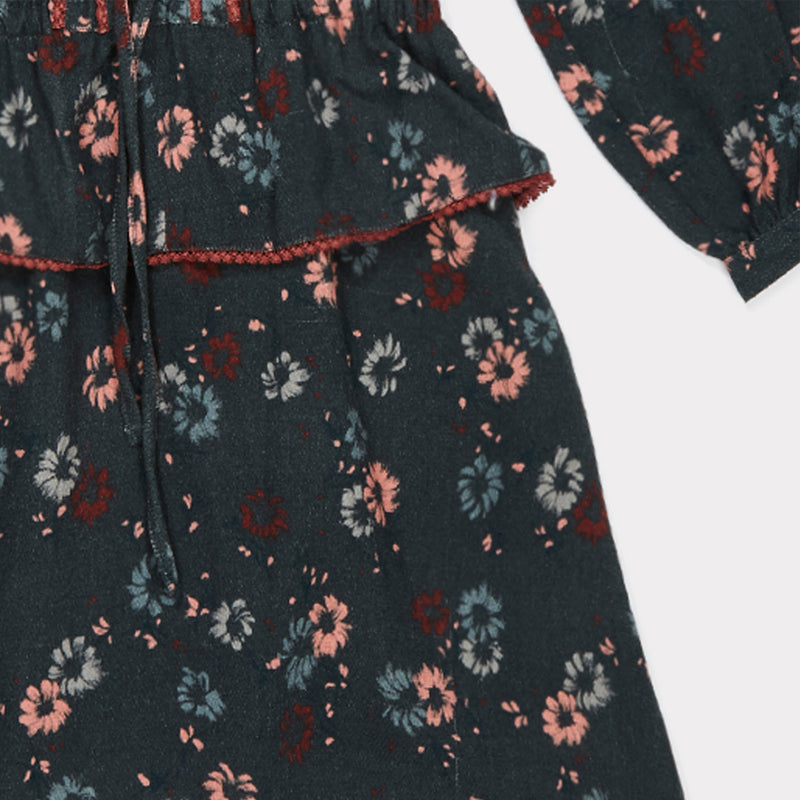 Girls Dark Teal Painted Flower Dress