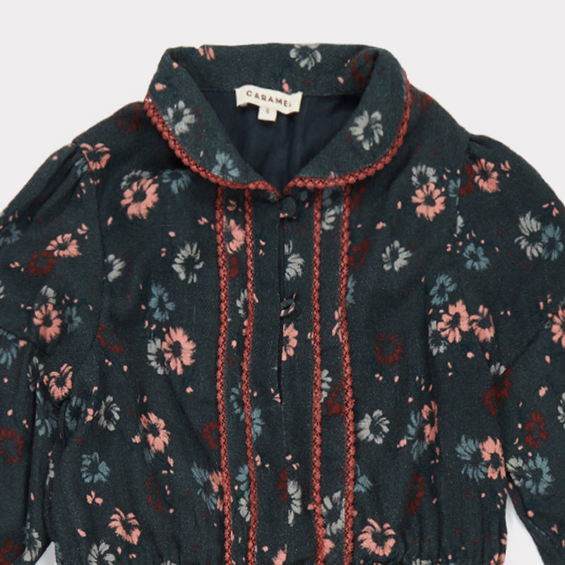 Girls Dark Teal Painted Flower Dress