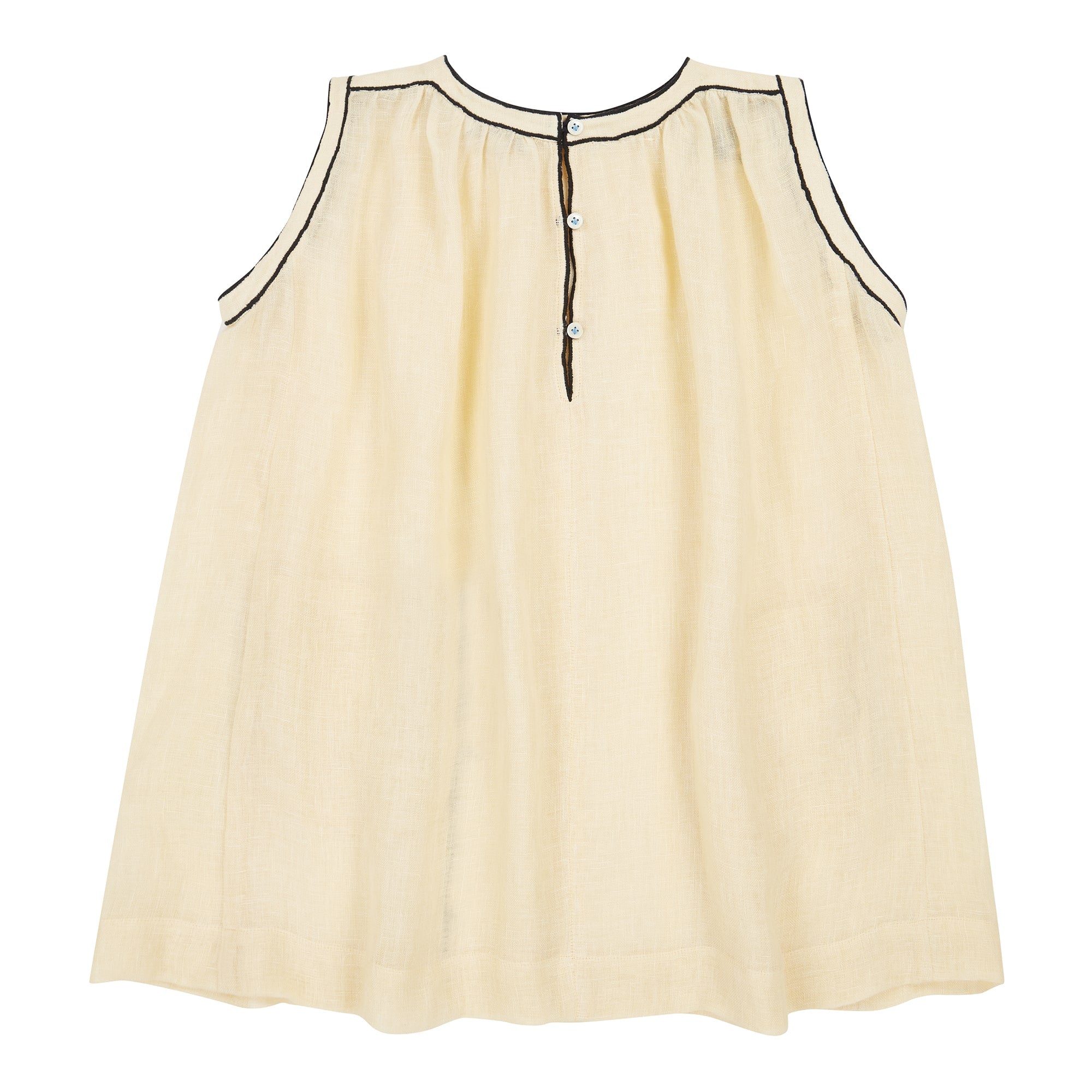 Girls Beige Embroidered Linen Dress