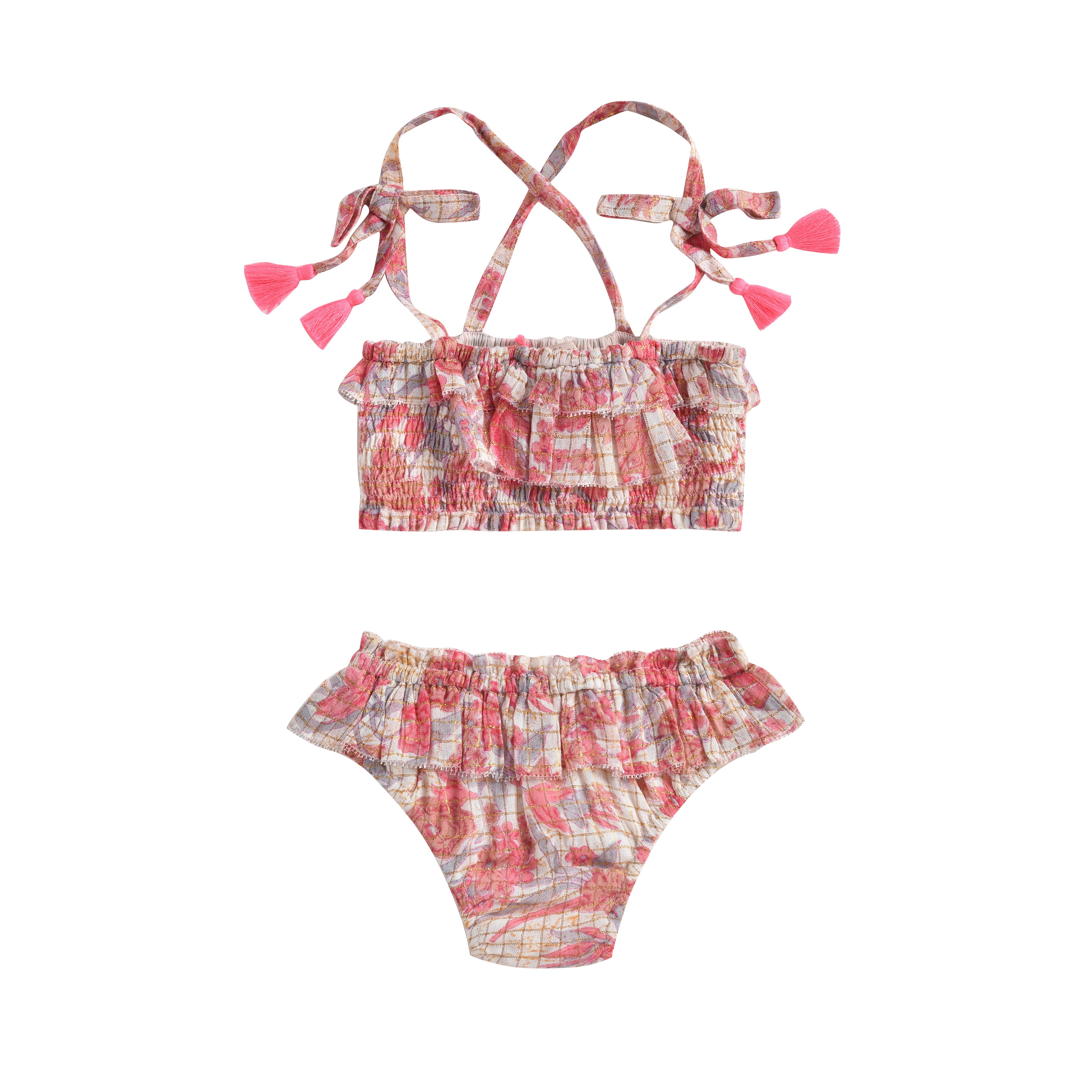 Girls Pink Flowers Swimsuit