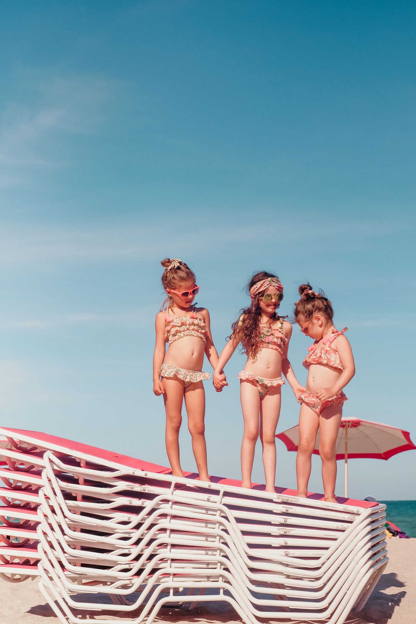 Girls Pink Flowers Swimsuit