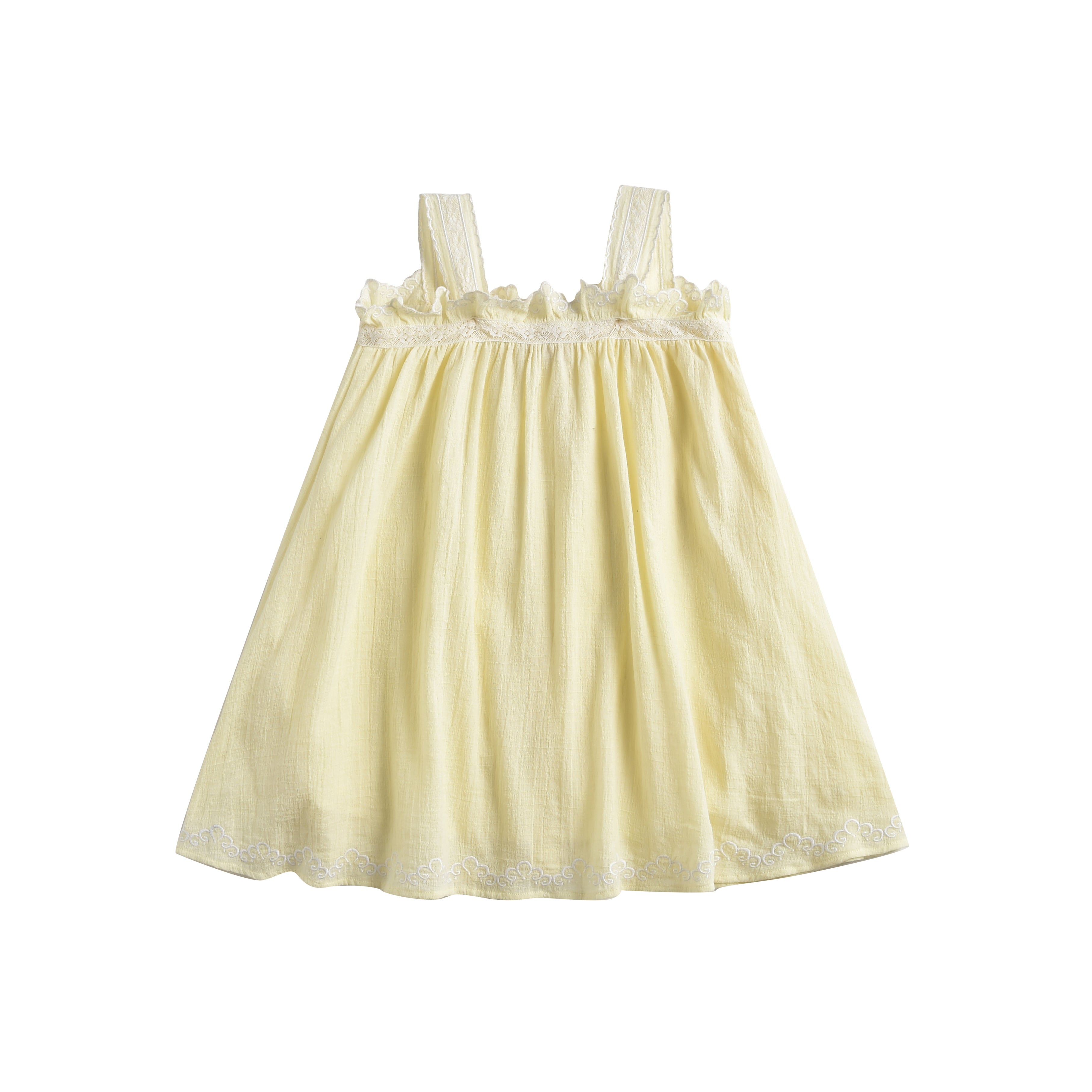 Girls Yellow Embroidered Cotton Dress