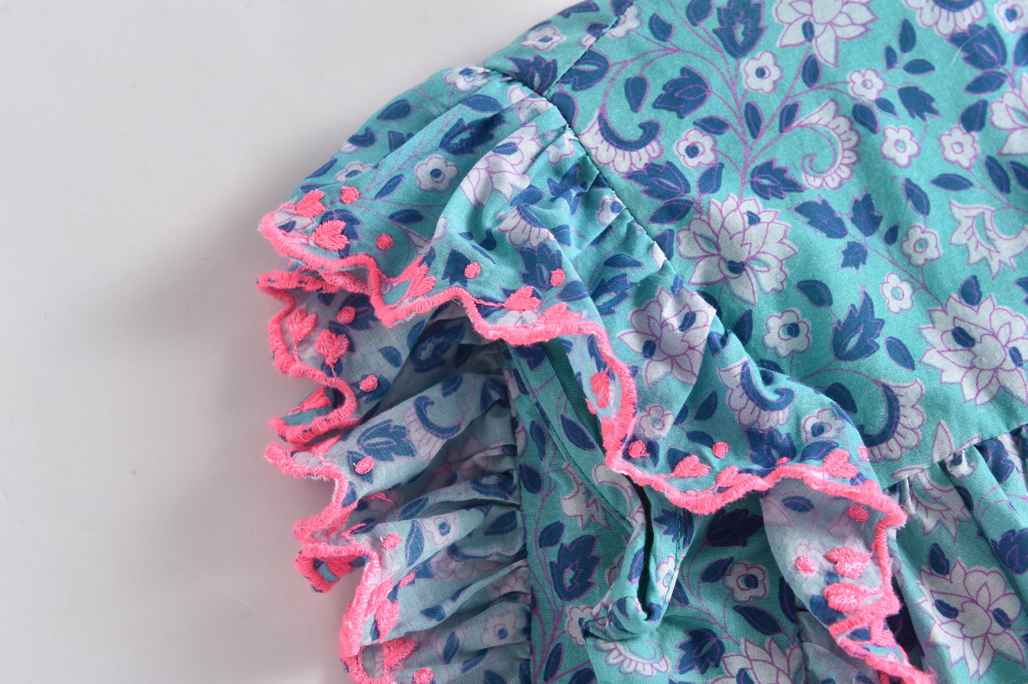 Girls Emerald Flowers Cotton Dress
