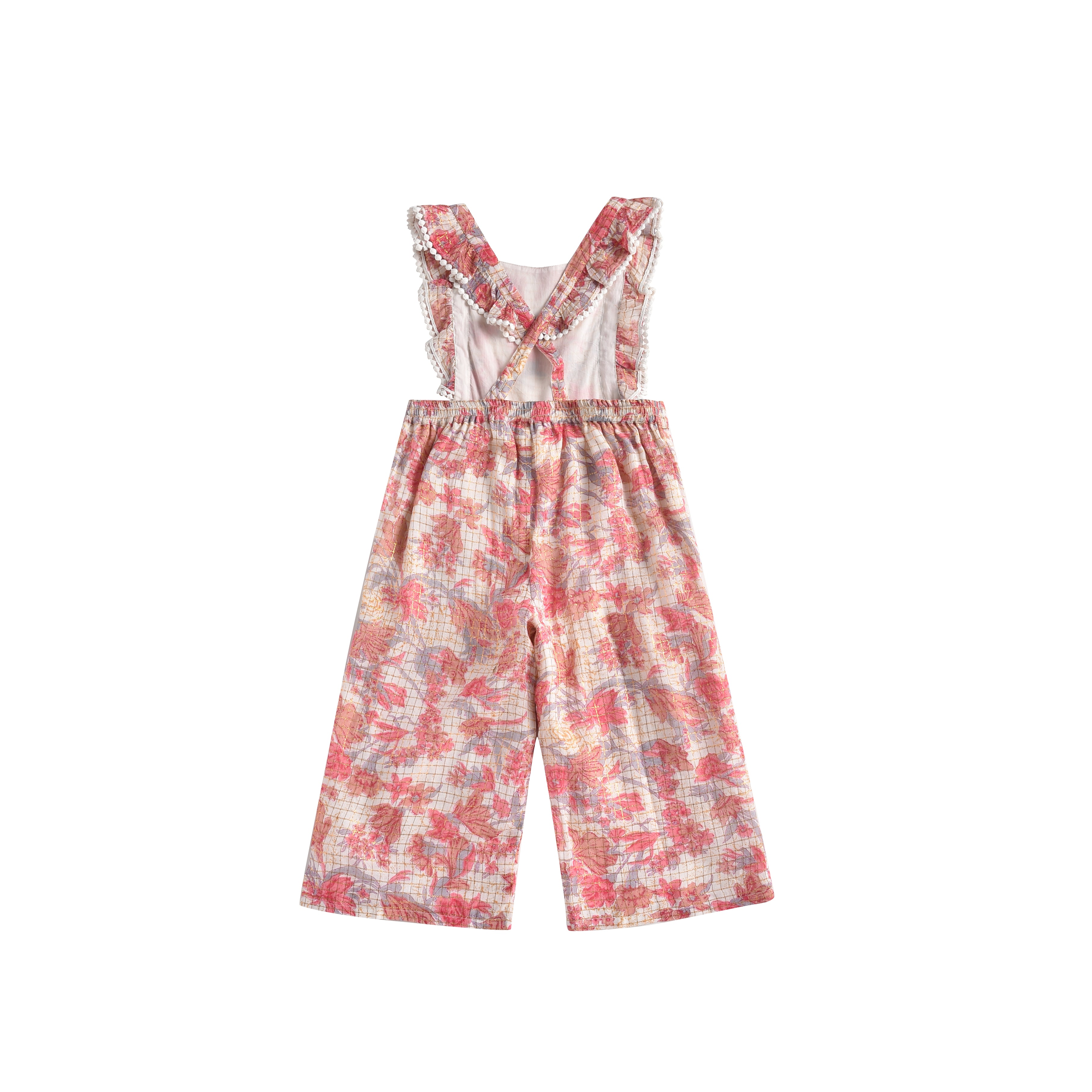 Girls Pink Flowers Jumpsuit