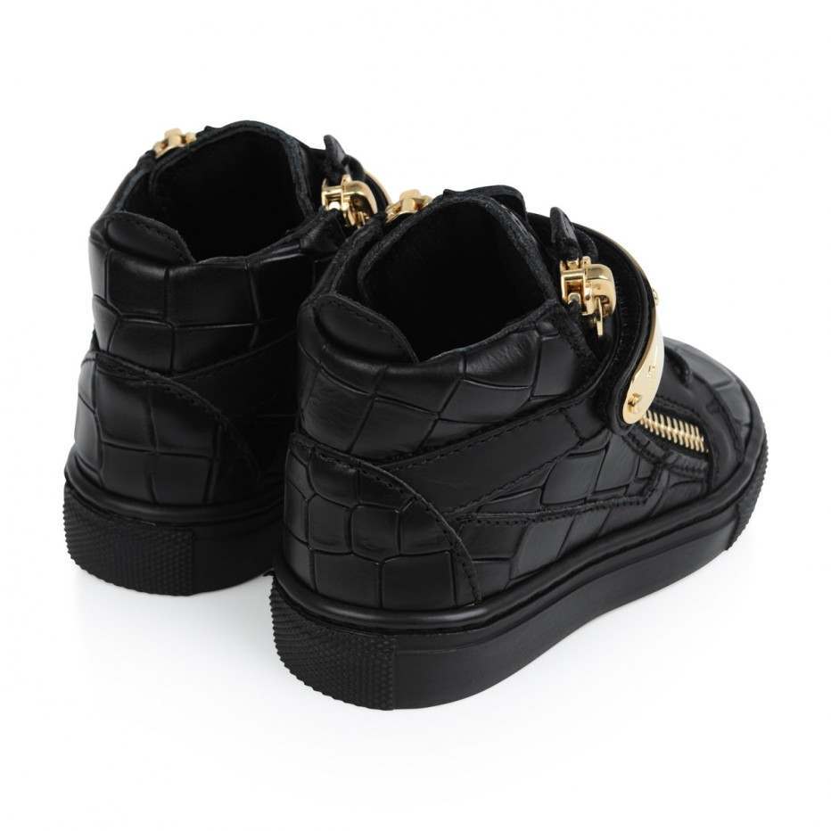 Baby Black Printed Calf Leather Sneaker