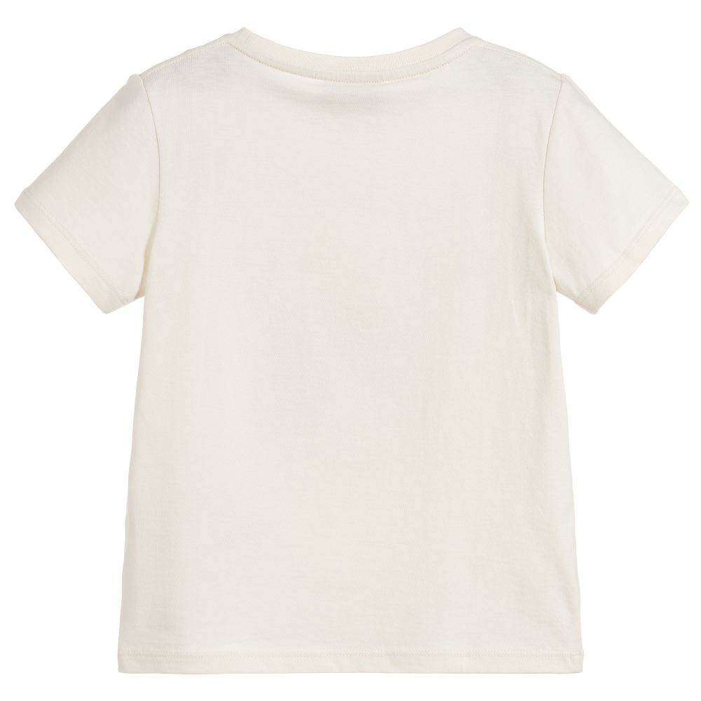 Girls & Boys White Cat Cotton T-shirt