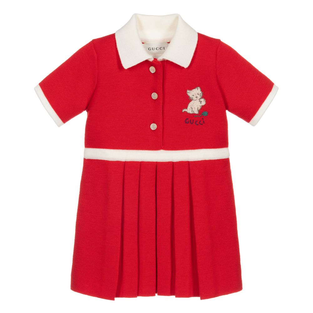 Baby Girls Red Cat Wool Dress