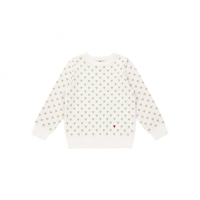 Girls White Heart Wool Sweater