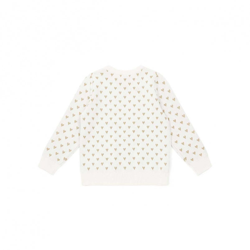 Girls White Heart Wool Sweater