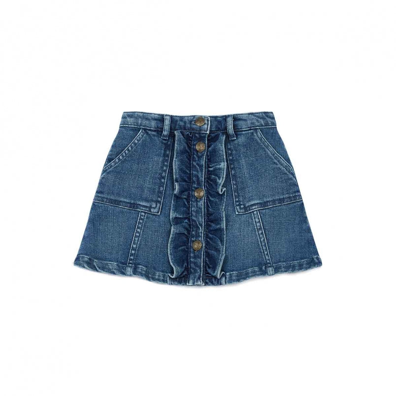 Girls Blue Button Denim Skirt