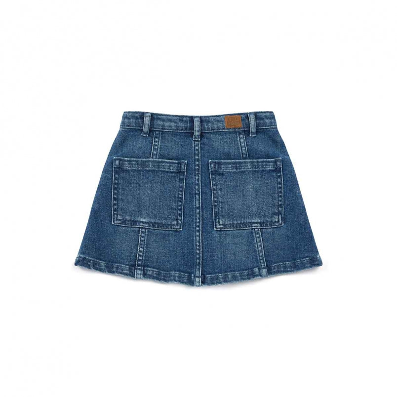 Girls Blue Button Denim Skirt