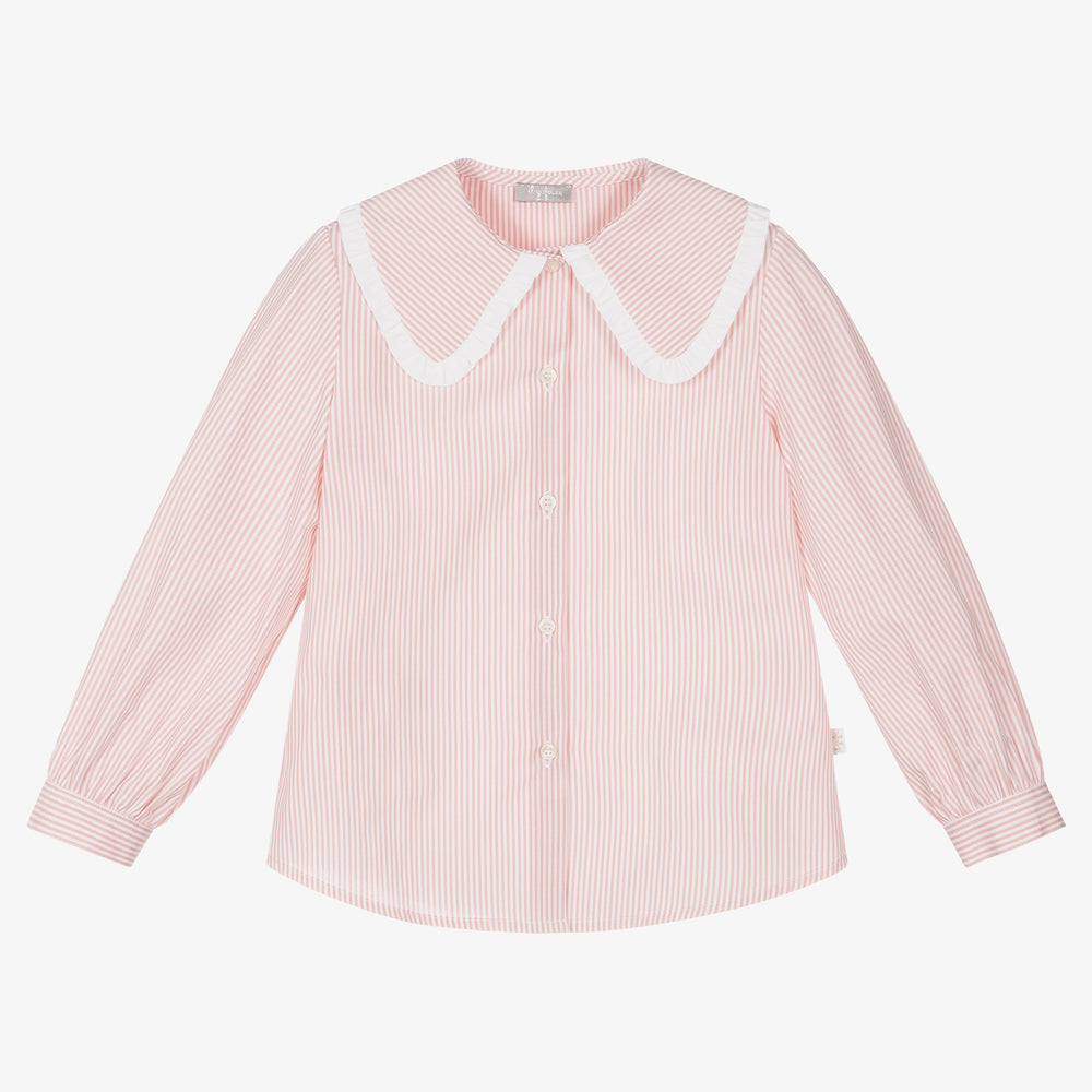 Girls Pink Stripes Cotton Shirt