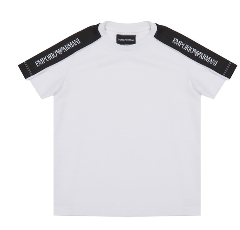 Boys White & Black Logo Cotton T-shirt