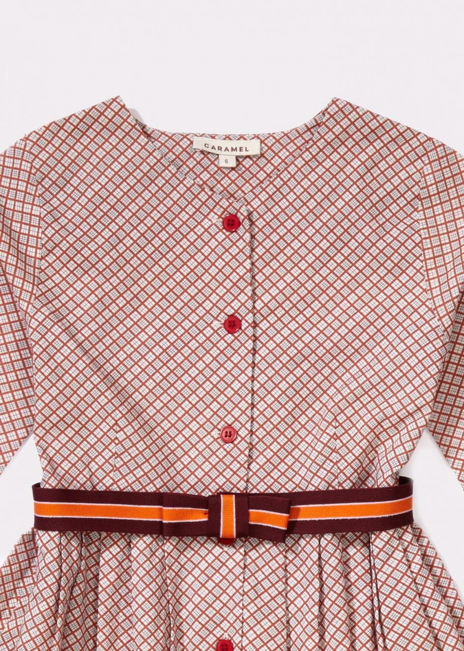 Girls Terracotta Checked Dress