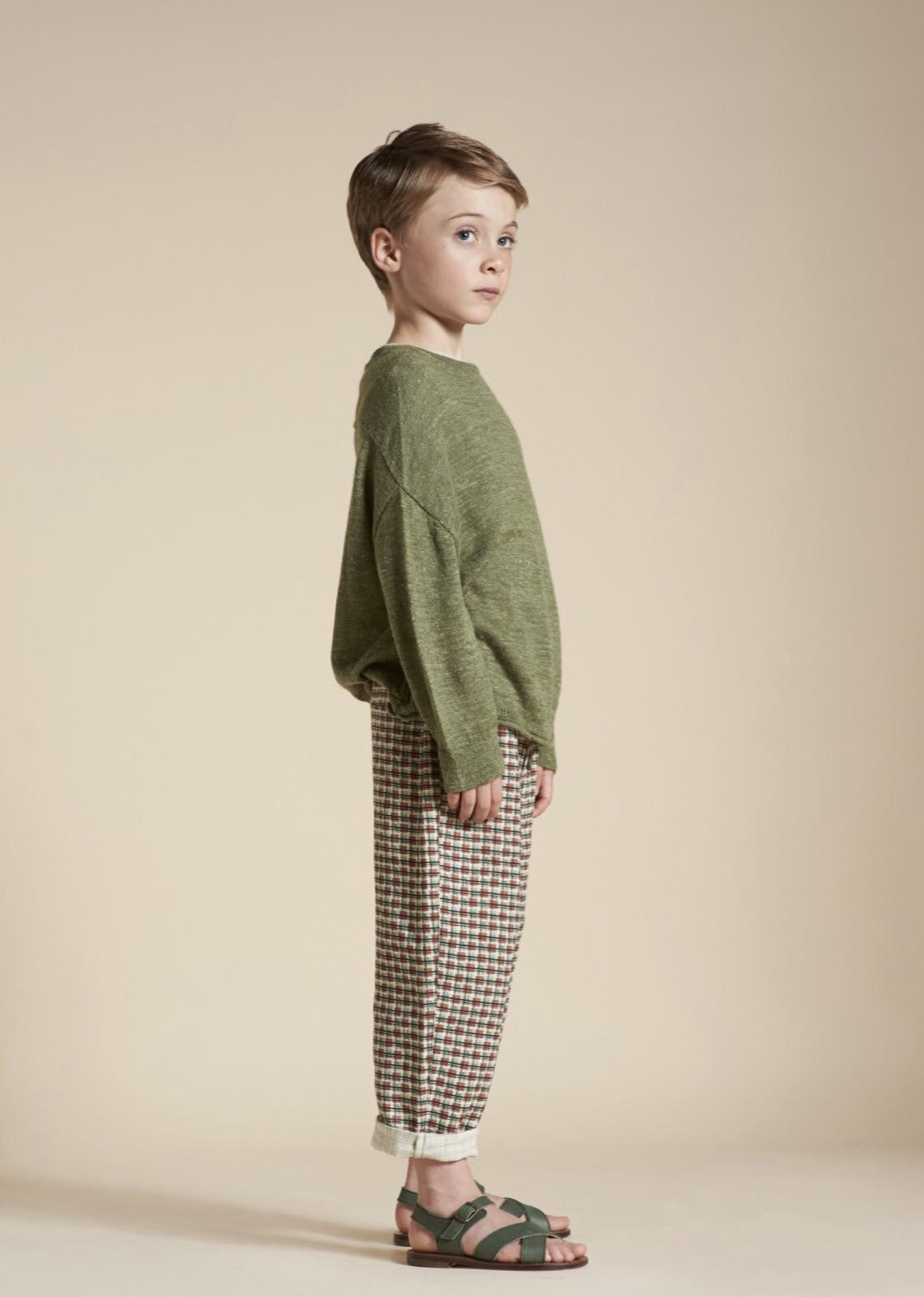 Boys Green Checked Trousers