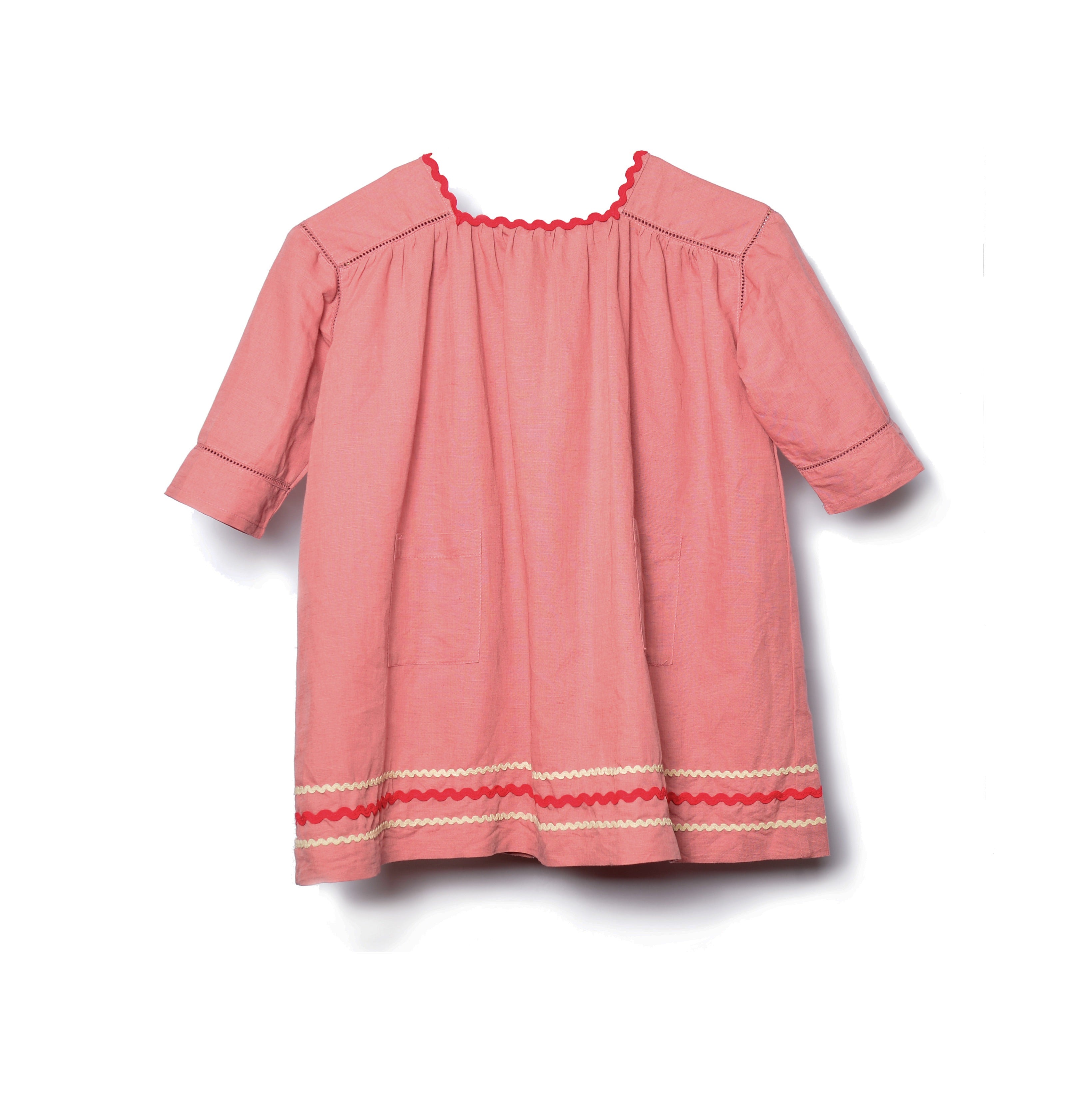 Girls Brick Red Linen Dress