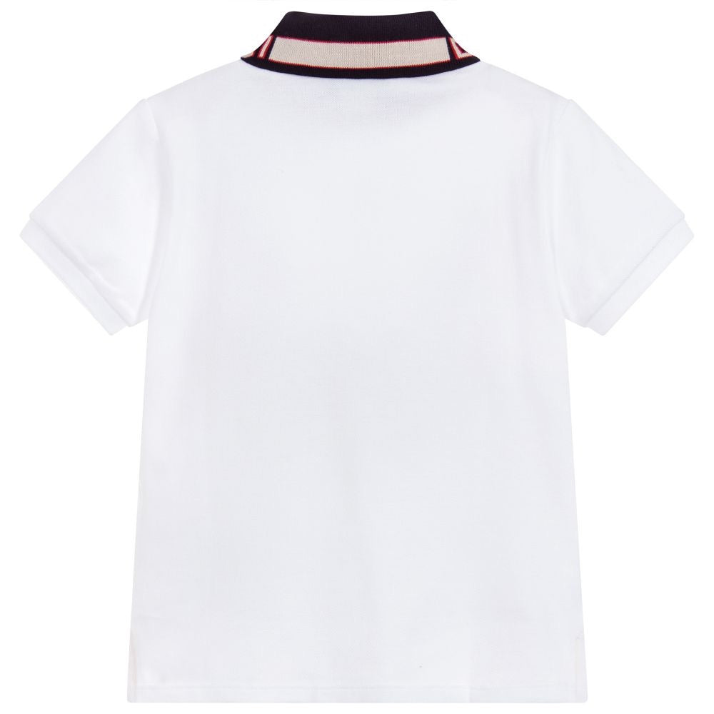 Boys White & Navy Collar Polo Shirt