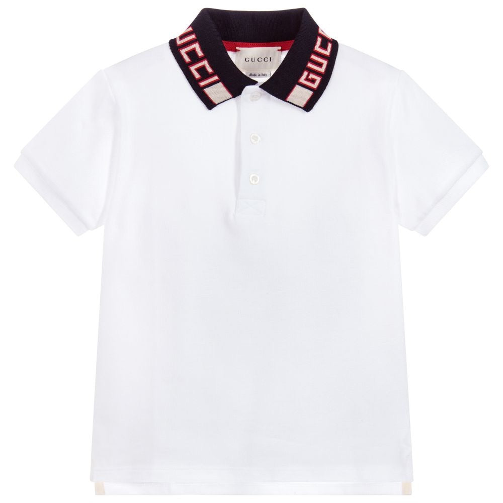 Boys White & Navy Collar Polo Shirt