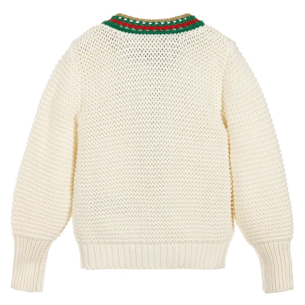 Girls White & Green Cardigan