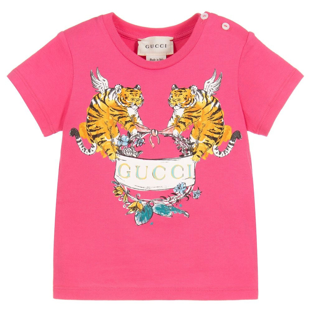 Baby Girls Pink Printed Cotton T-shirt