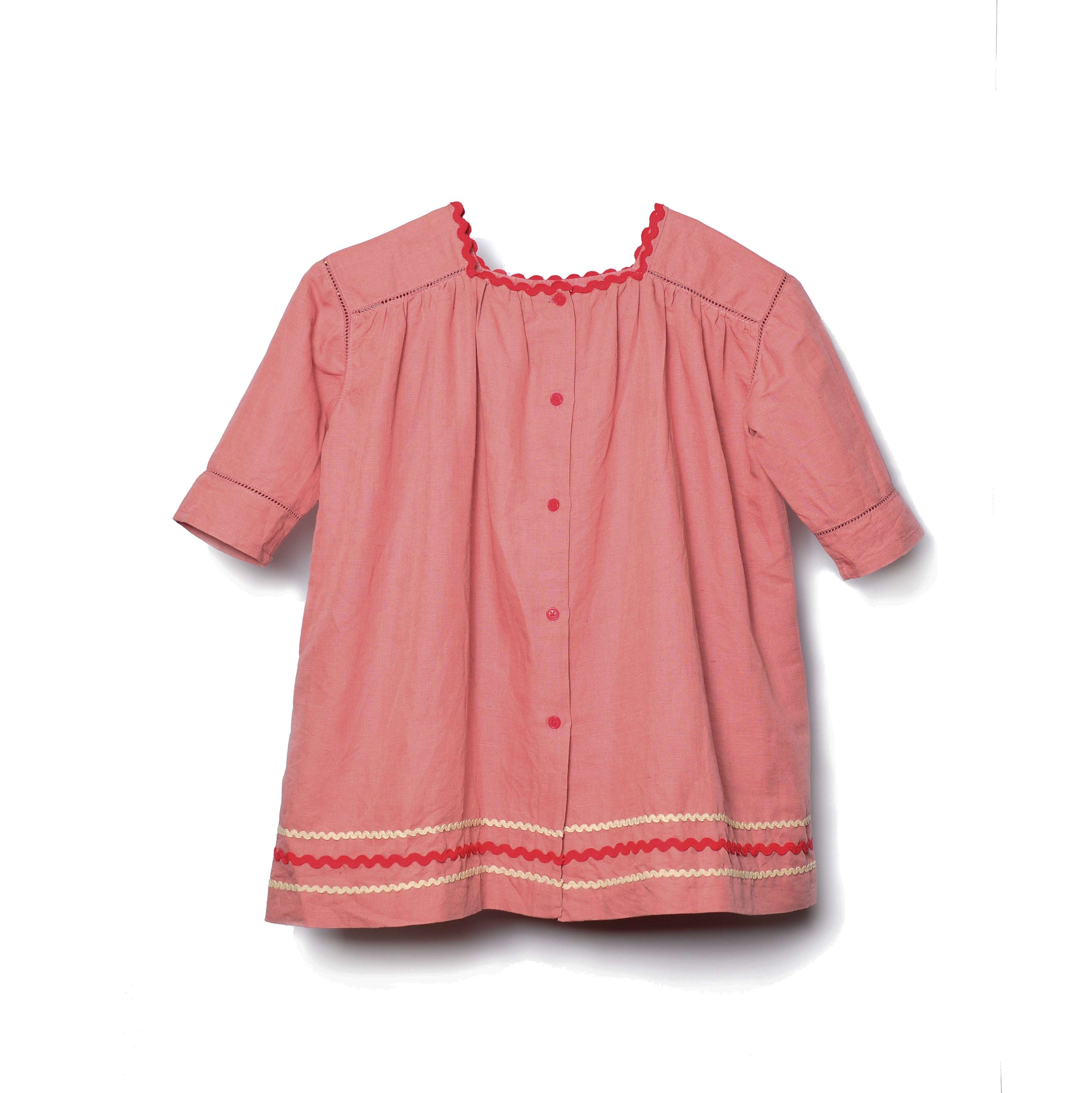 Girls Brick Red Linen Dress