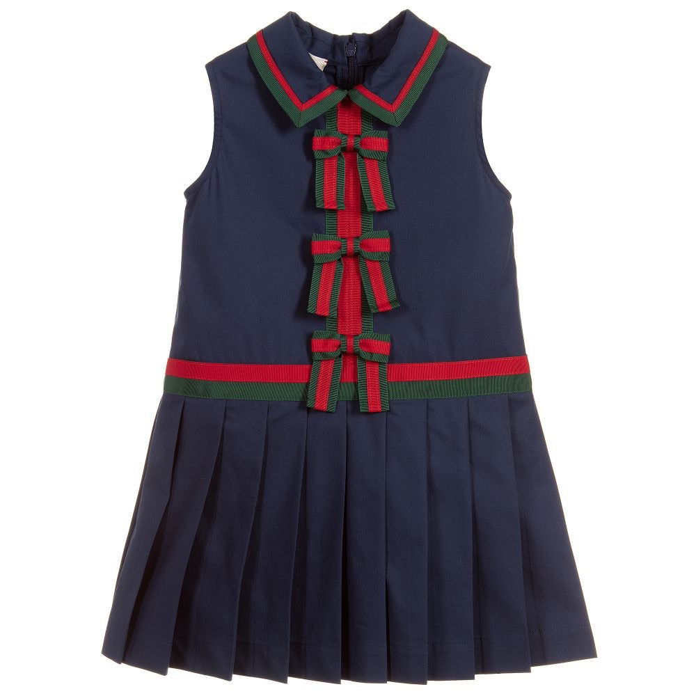 Girls Blue Bowknot Cotton Dress