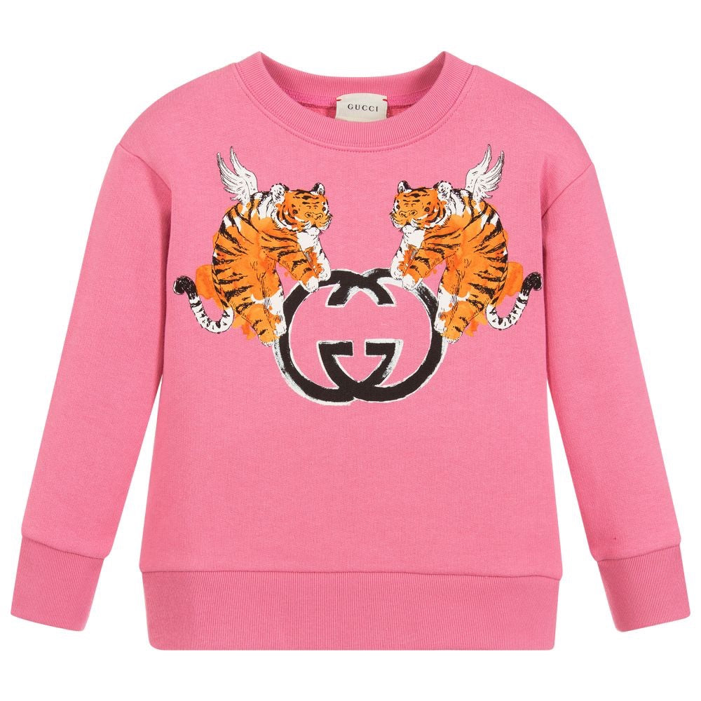 Girls Pink Printed Cotton Sweatshirt