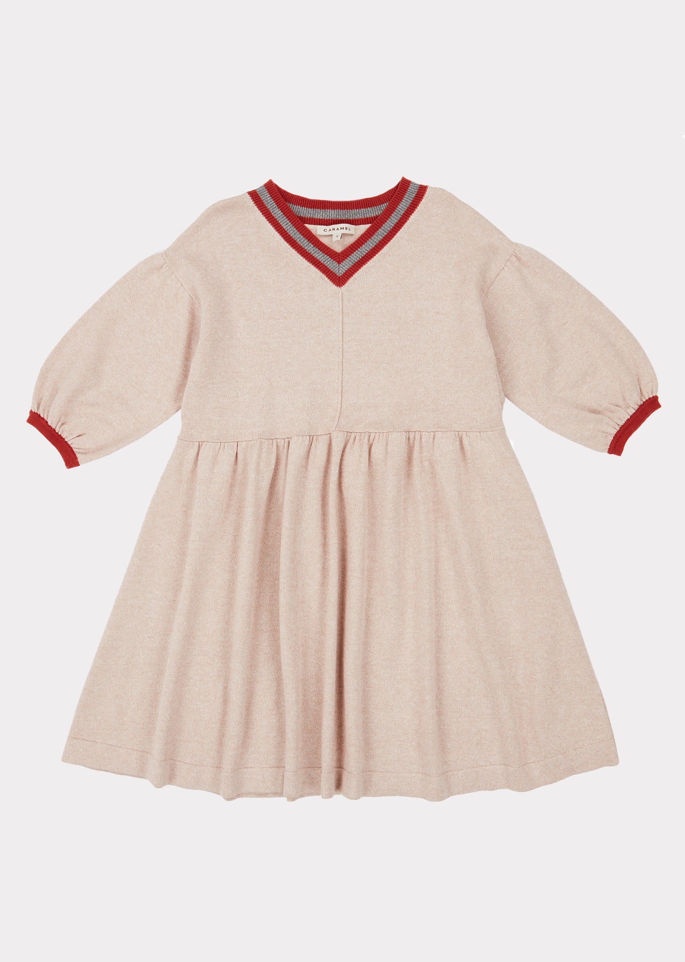 Girls Khaki V-neck Cotton Dress