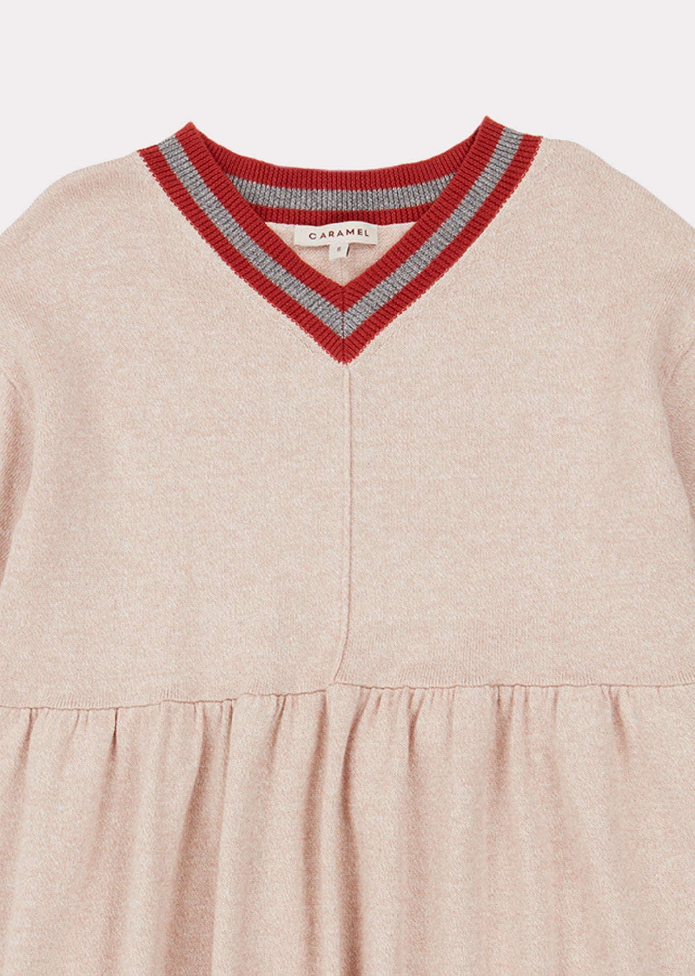 Girls Khaki V-neck Cotton Dress