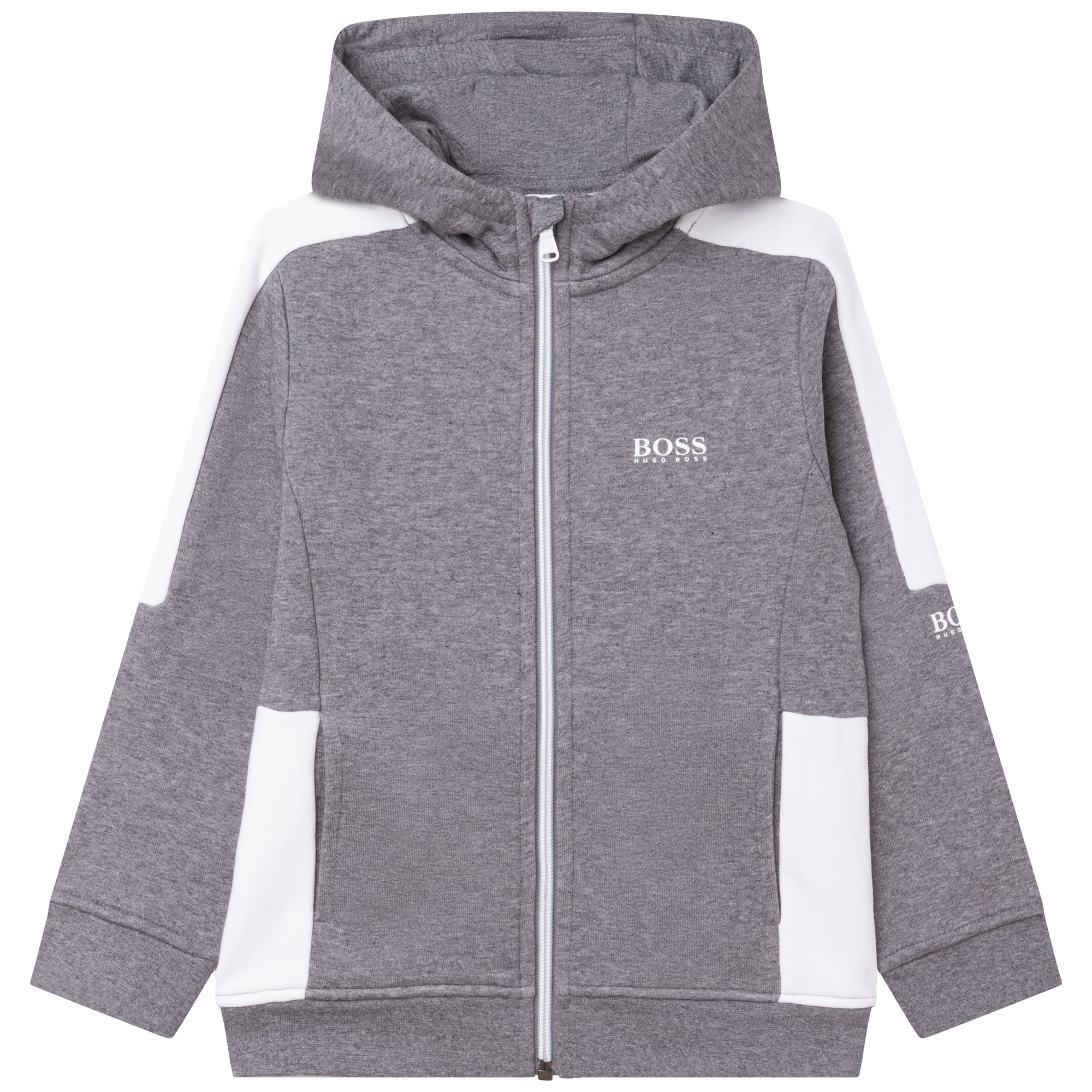 Boys Grey Hooded Zip-Up Top