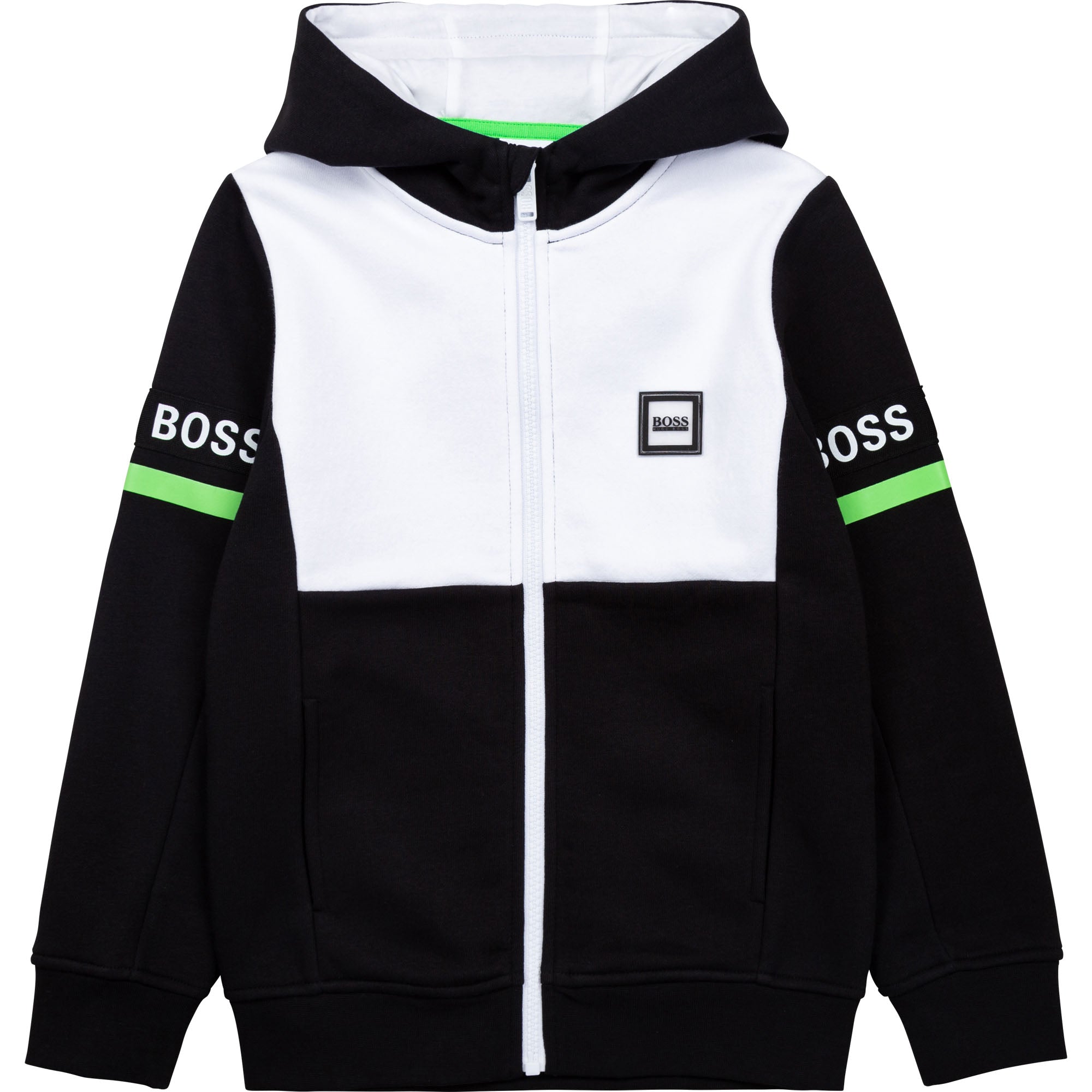 Boys Black Hooded Zip-Up Top