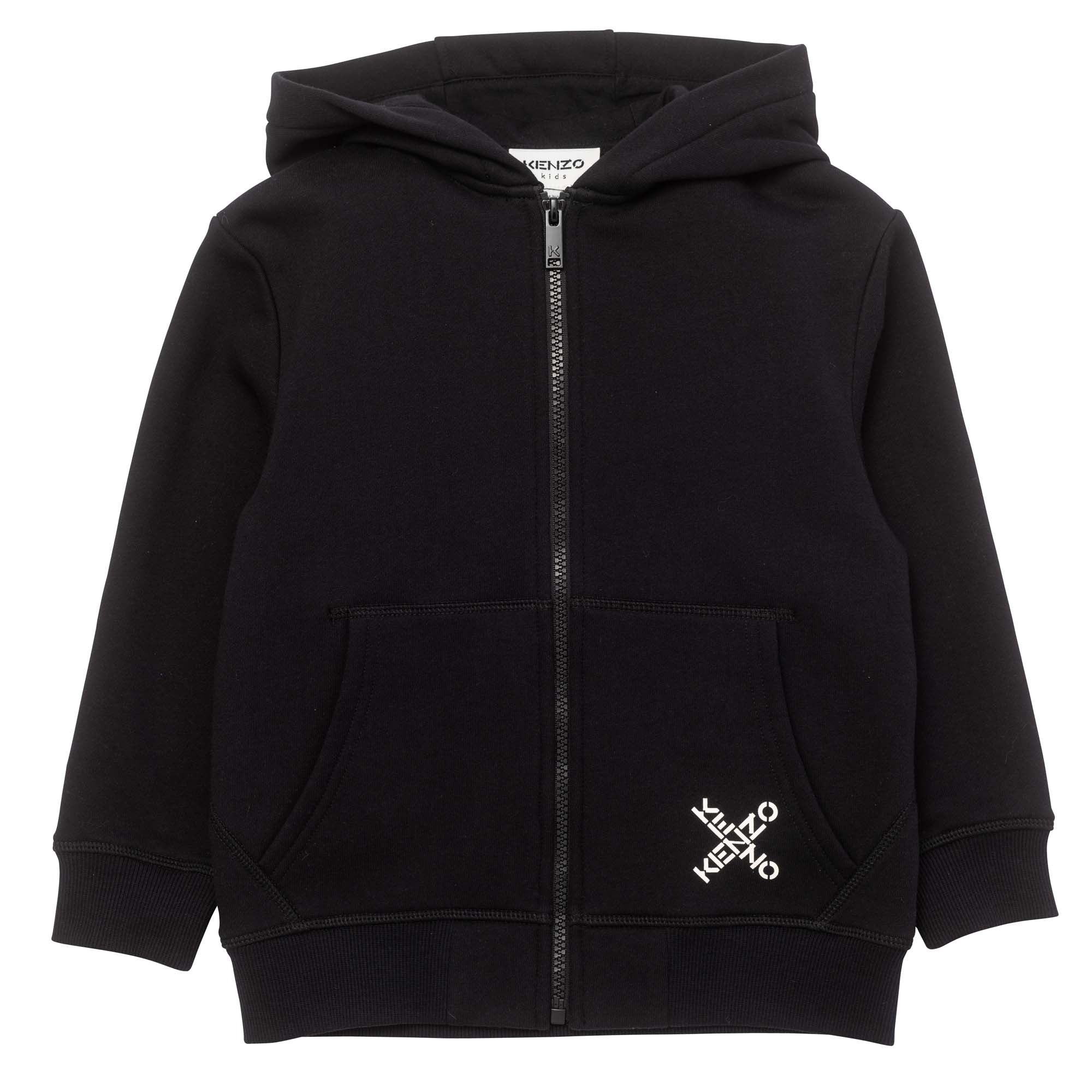 Boys Black Hooded Zip-Up Top