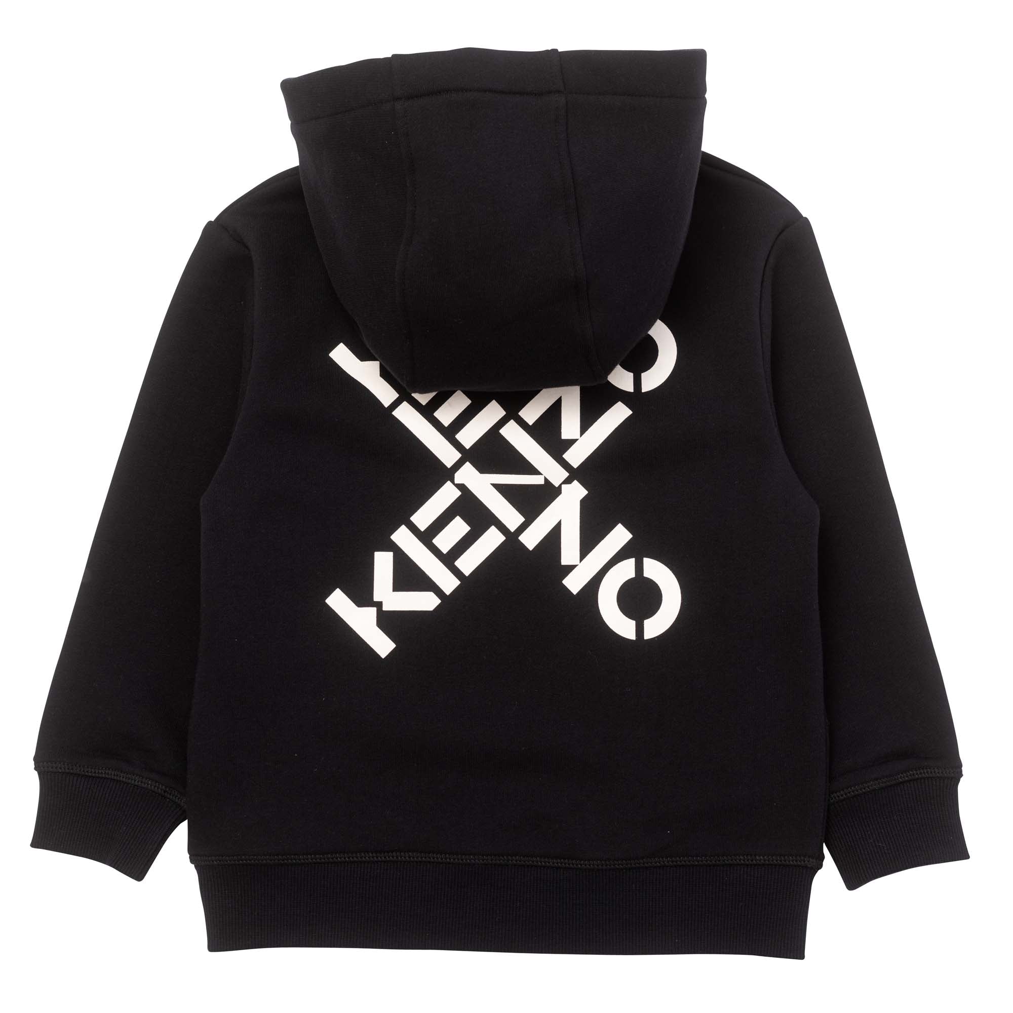 Boys Black Hooded Zip-Up Top