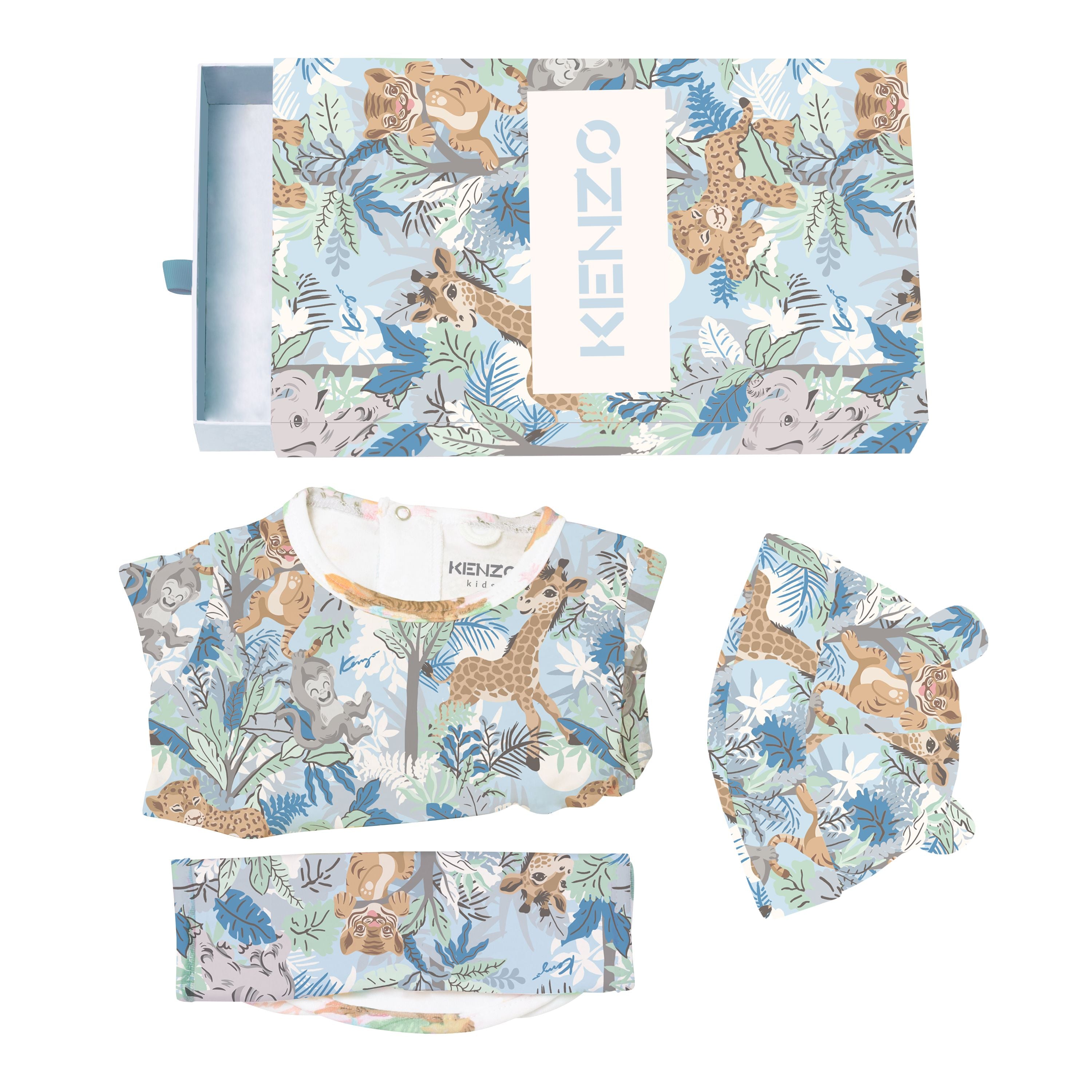 Baby Boys Blue Printed Babysuit Set