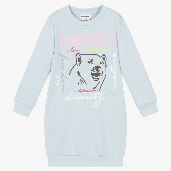 Girls Blue Bear Sweatshirt Dress