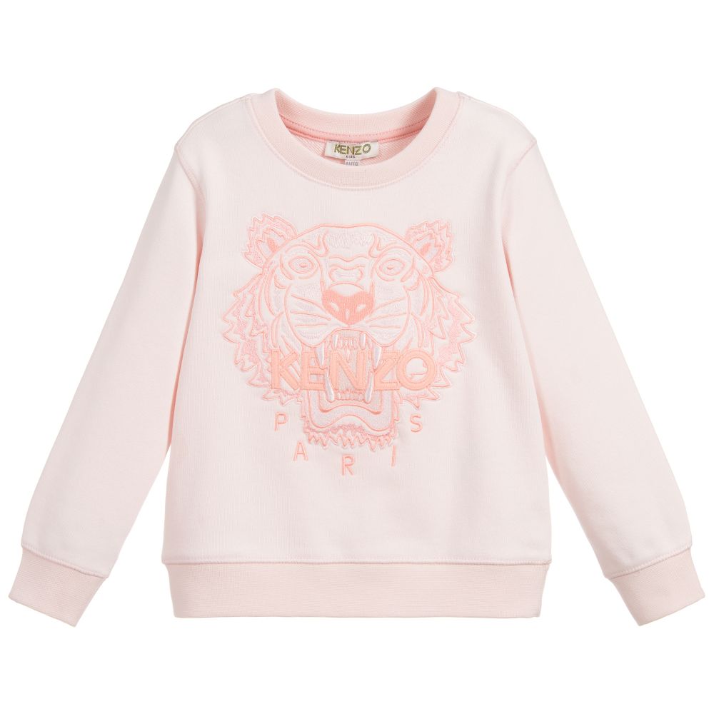Girls Light Pink Tiger Logo Cotton Sweatshirt