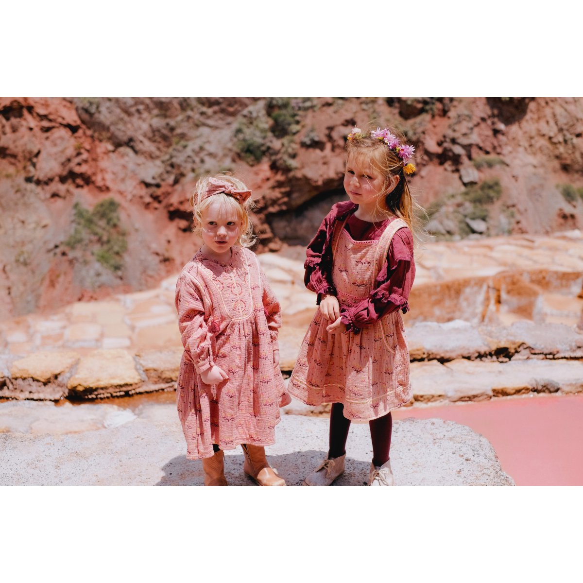 Girls Pink Printed Cotton Dress