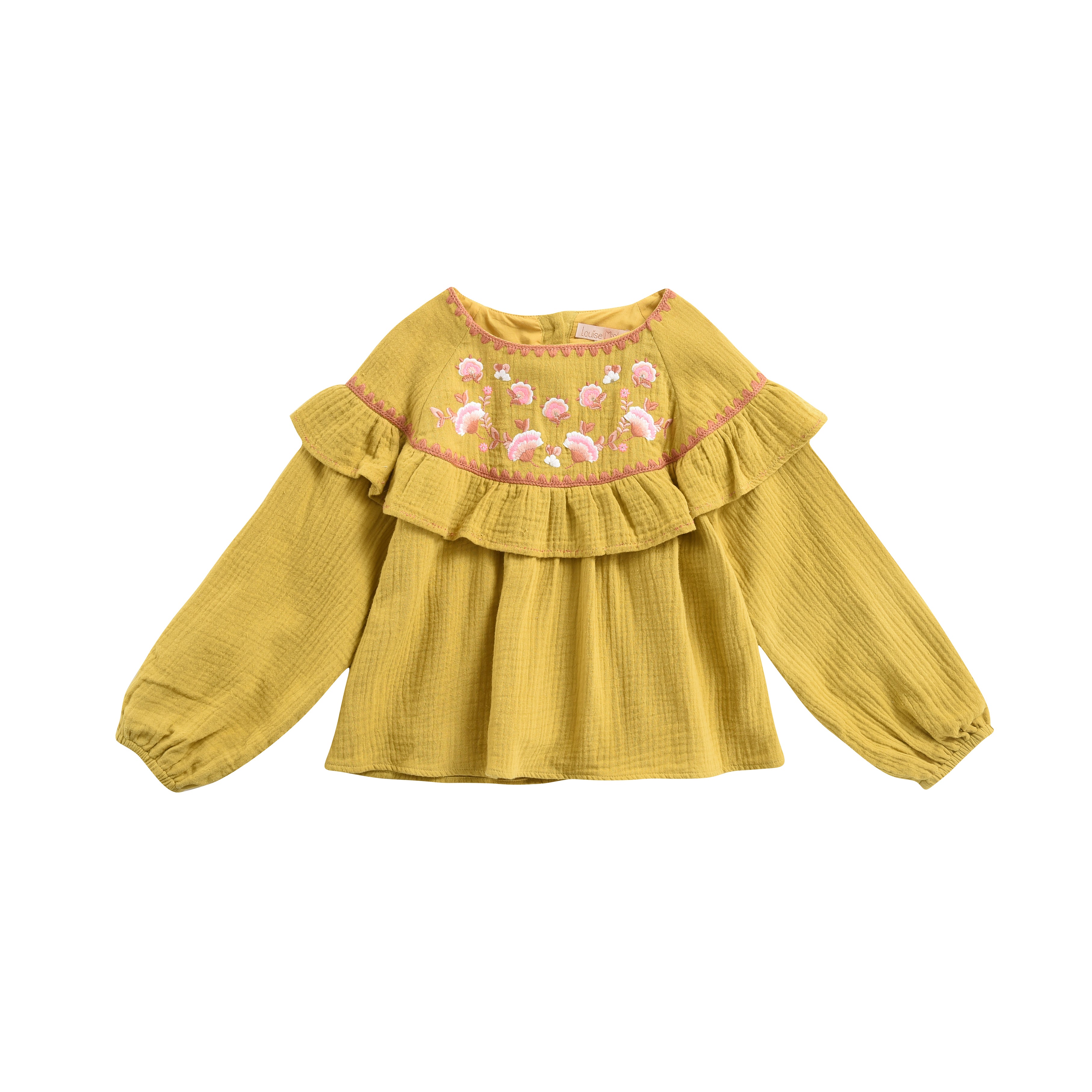 Girls Yellow Embroidered Cotton Blouse