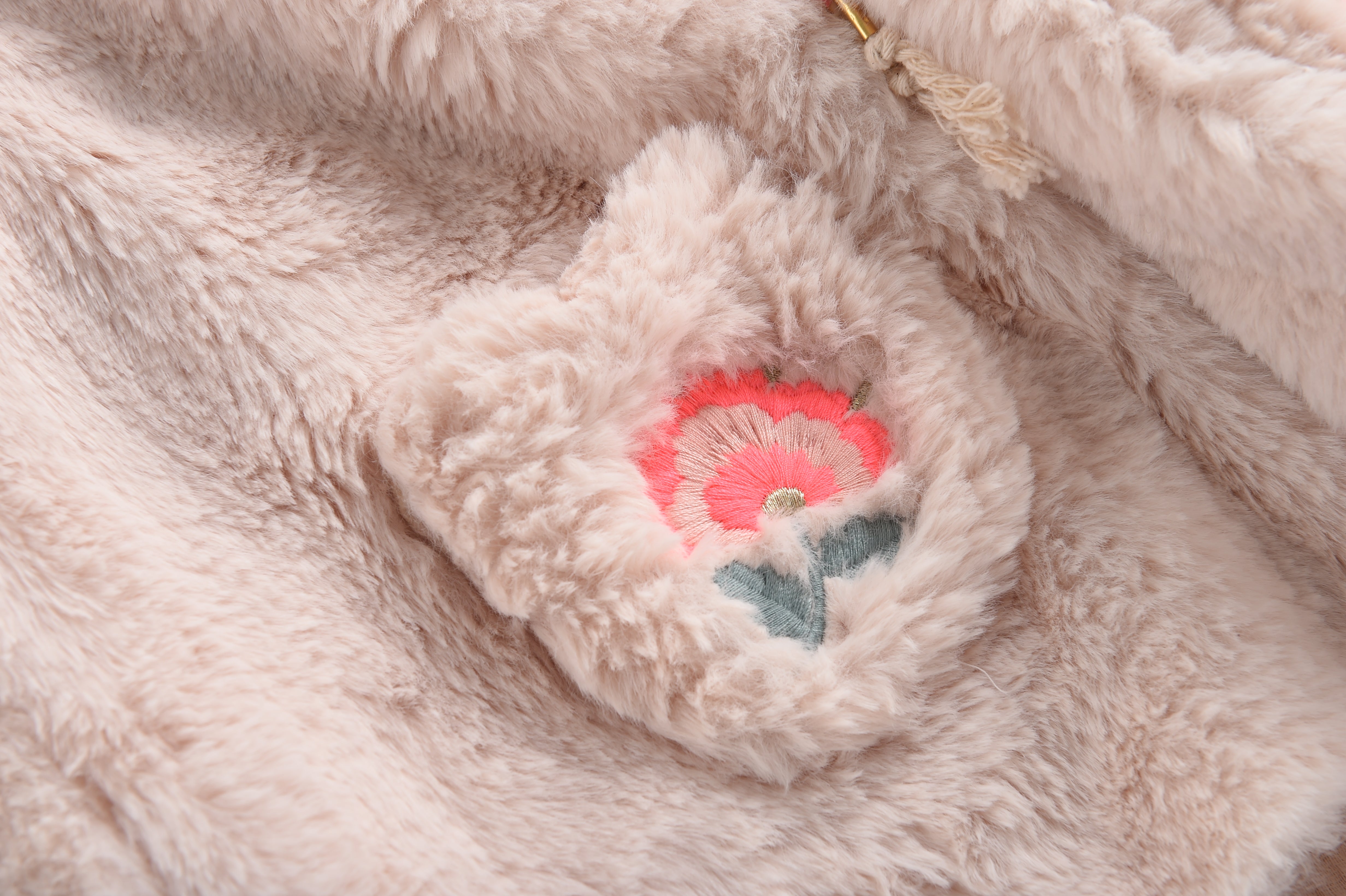 Girls Cream Embroidered Hooded Coat