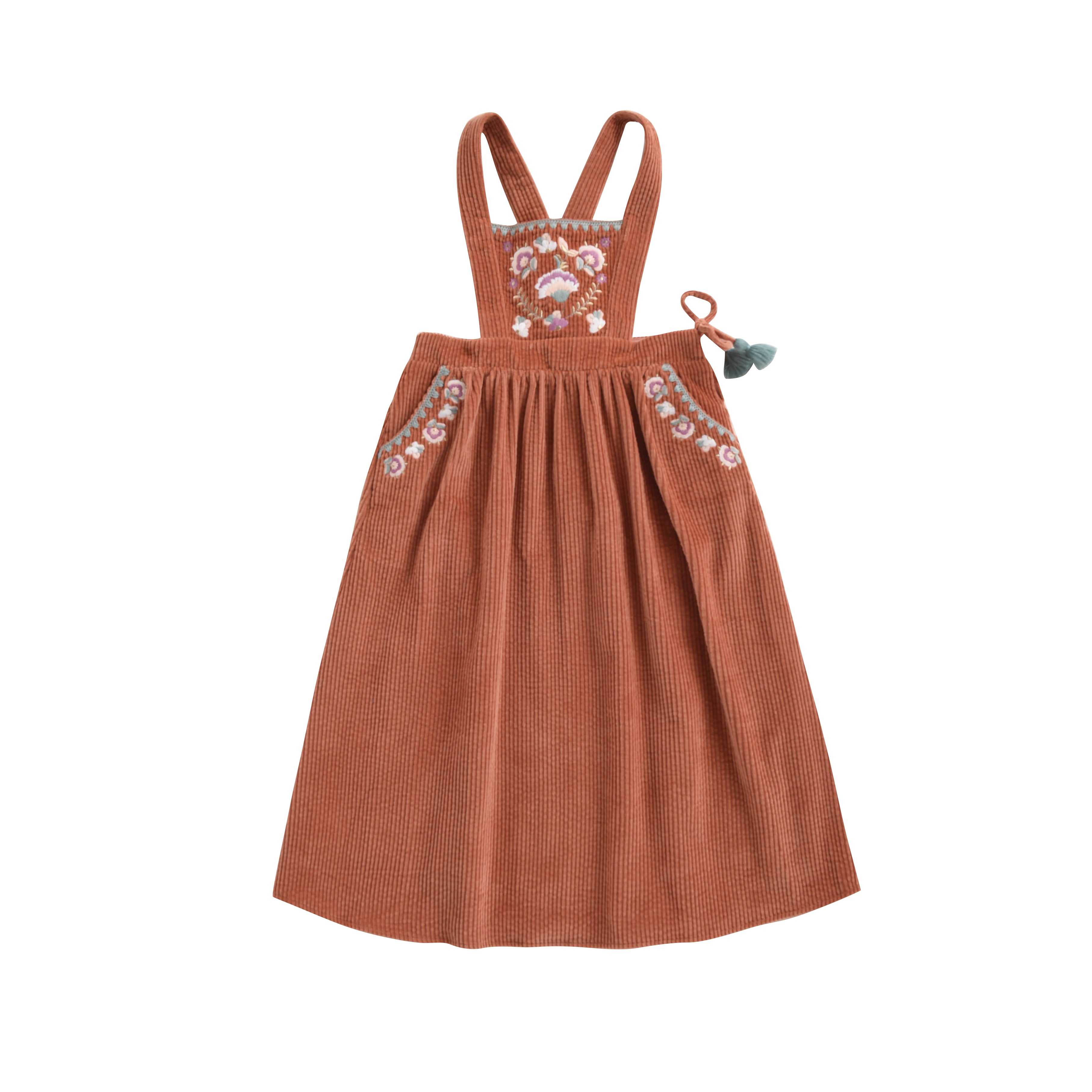Girls Terracotta Embroidered Cotton Dress