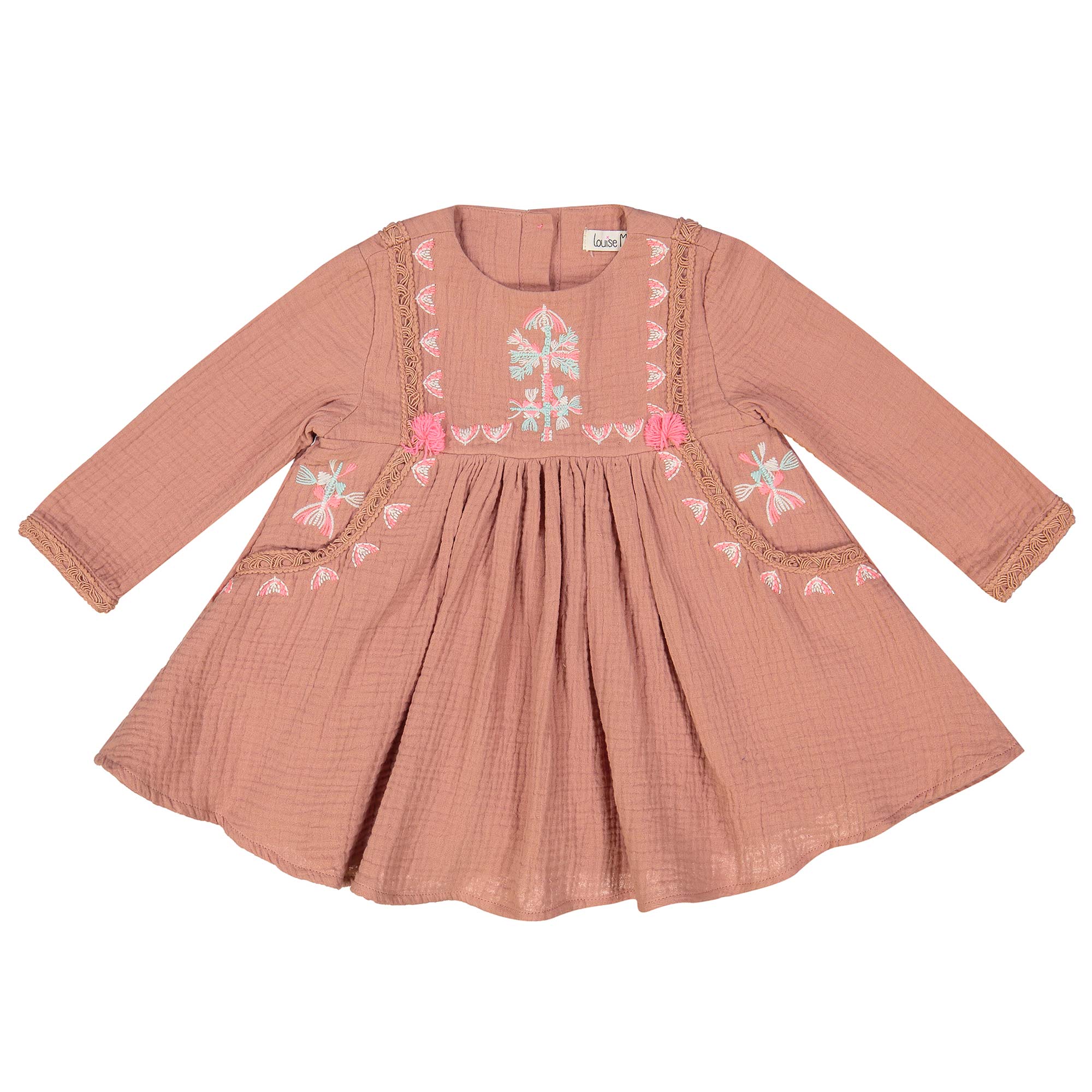 Girls Meat Pink Cotton Dresse
